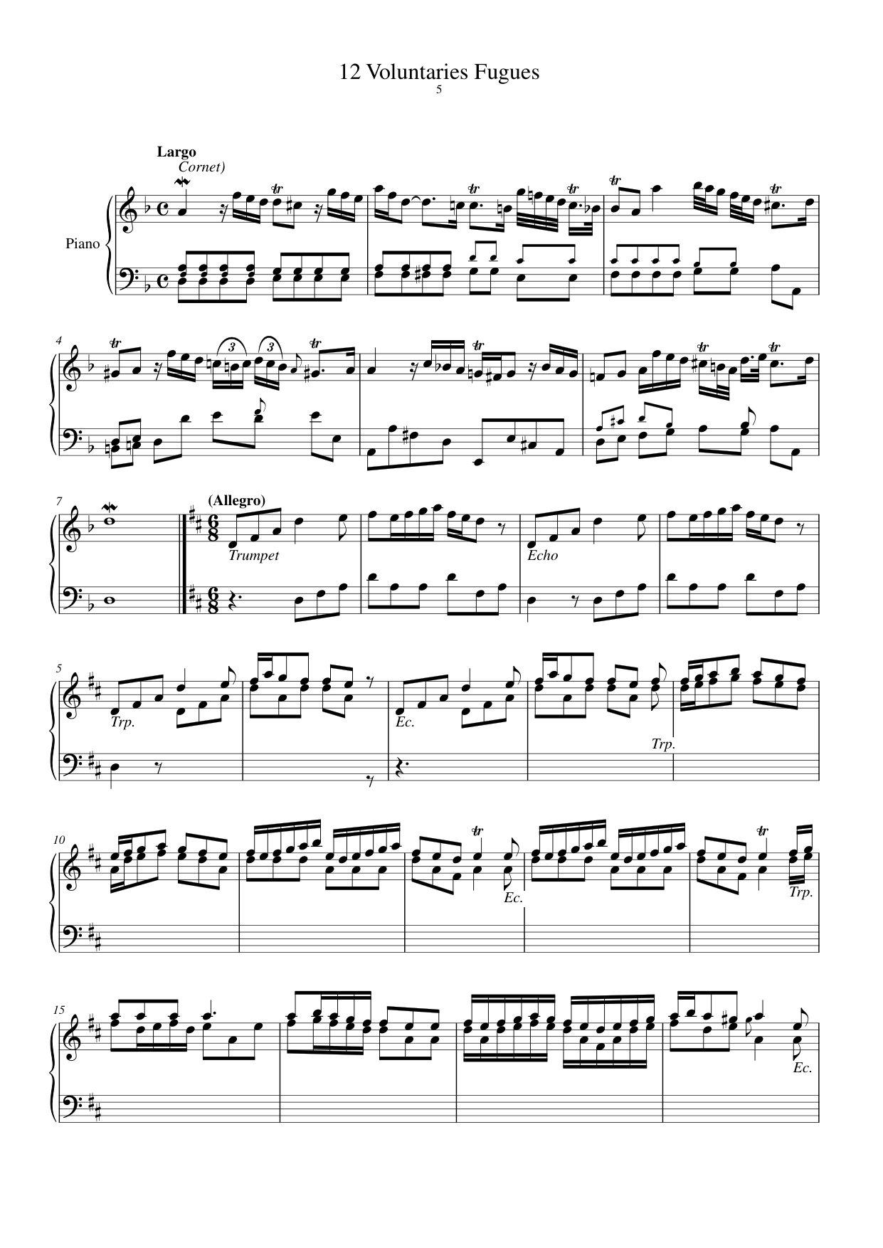 12 Fugues, Voluntary 5 Piano Sheet Music Page 1 Free PDF