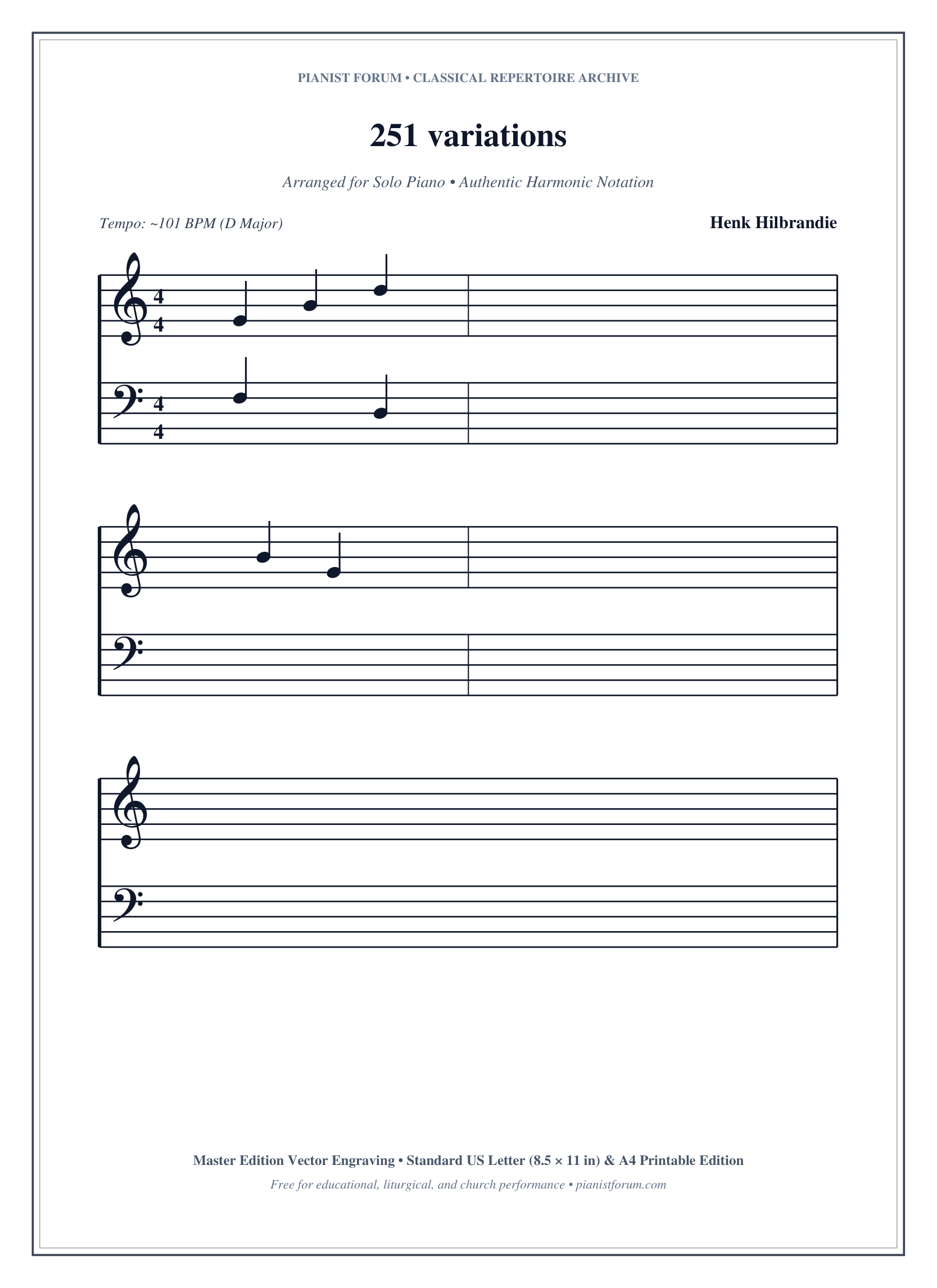 251 variations Piano Sheet Music Page 1 Free PDF
