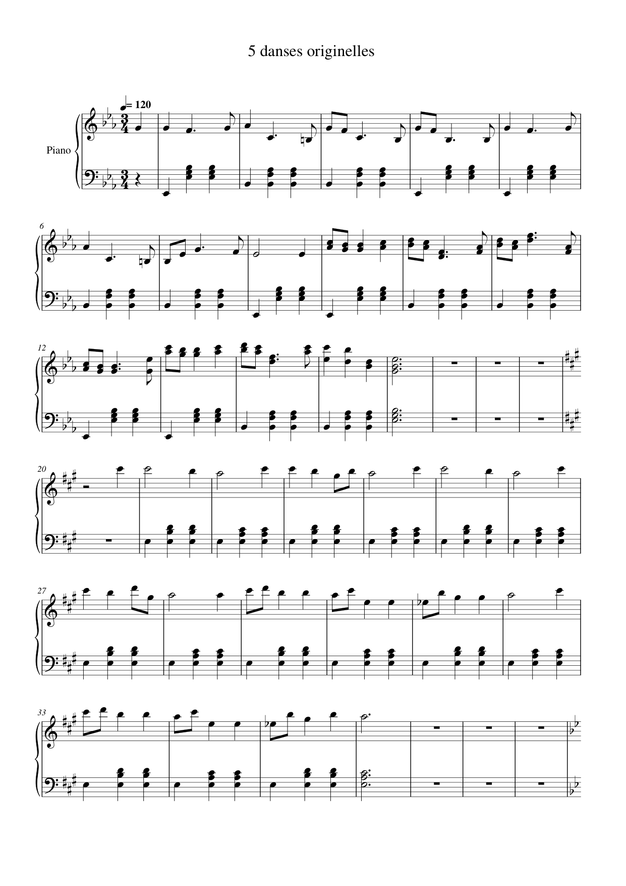 5 danses originelles Piano Sheet Music Page 1 Free PDF