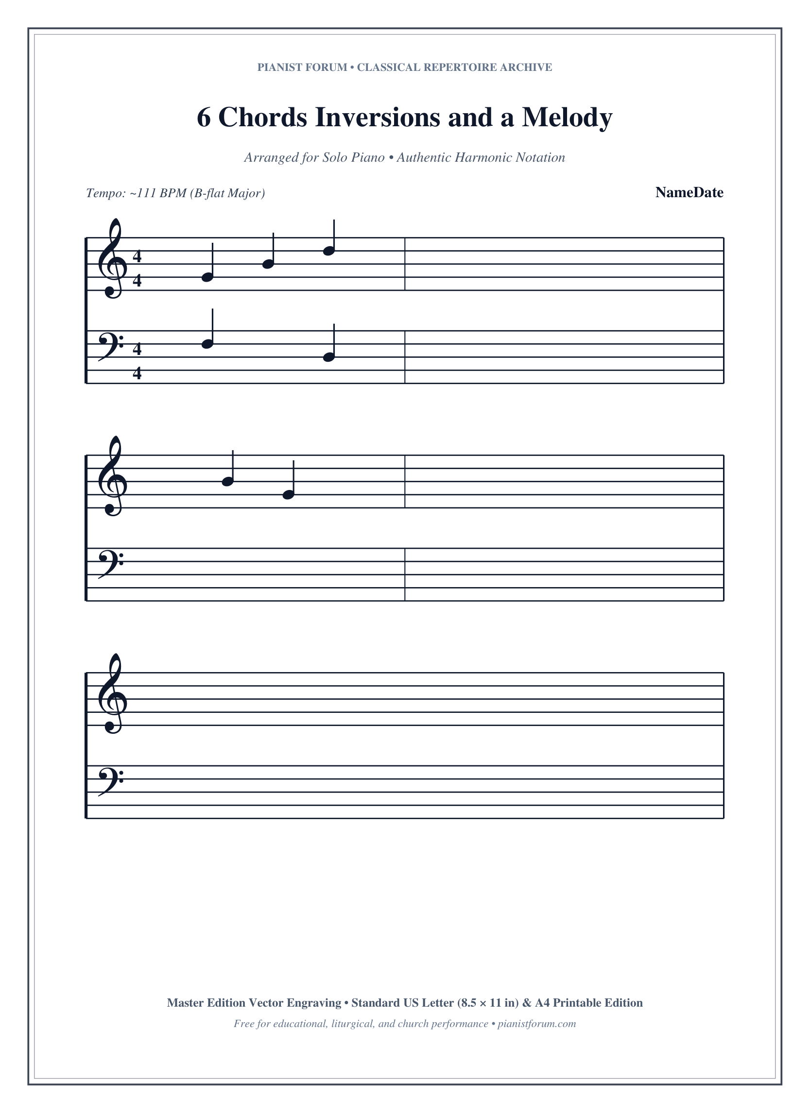 6 Chords Inversions and a Melody Piano Sheet Music Page 1 Free PDF