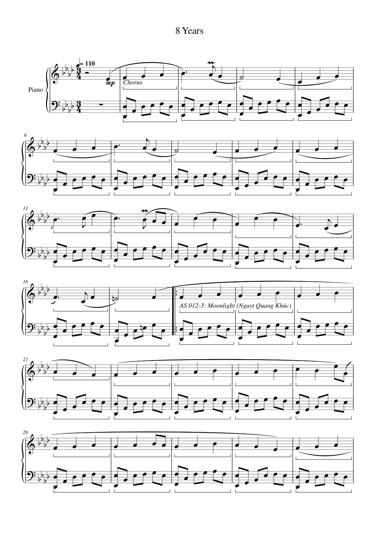 8 Years Piano Sheet Music Page 1 Free PDF