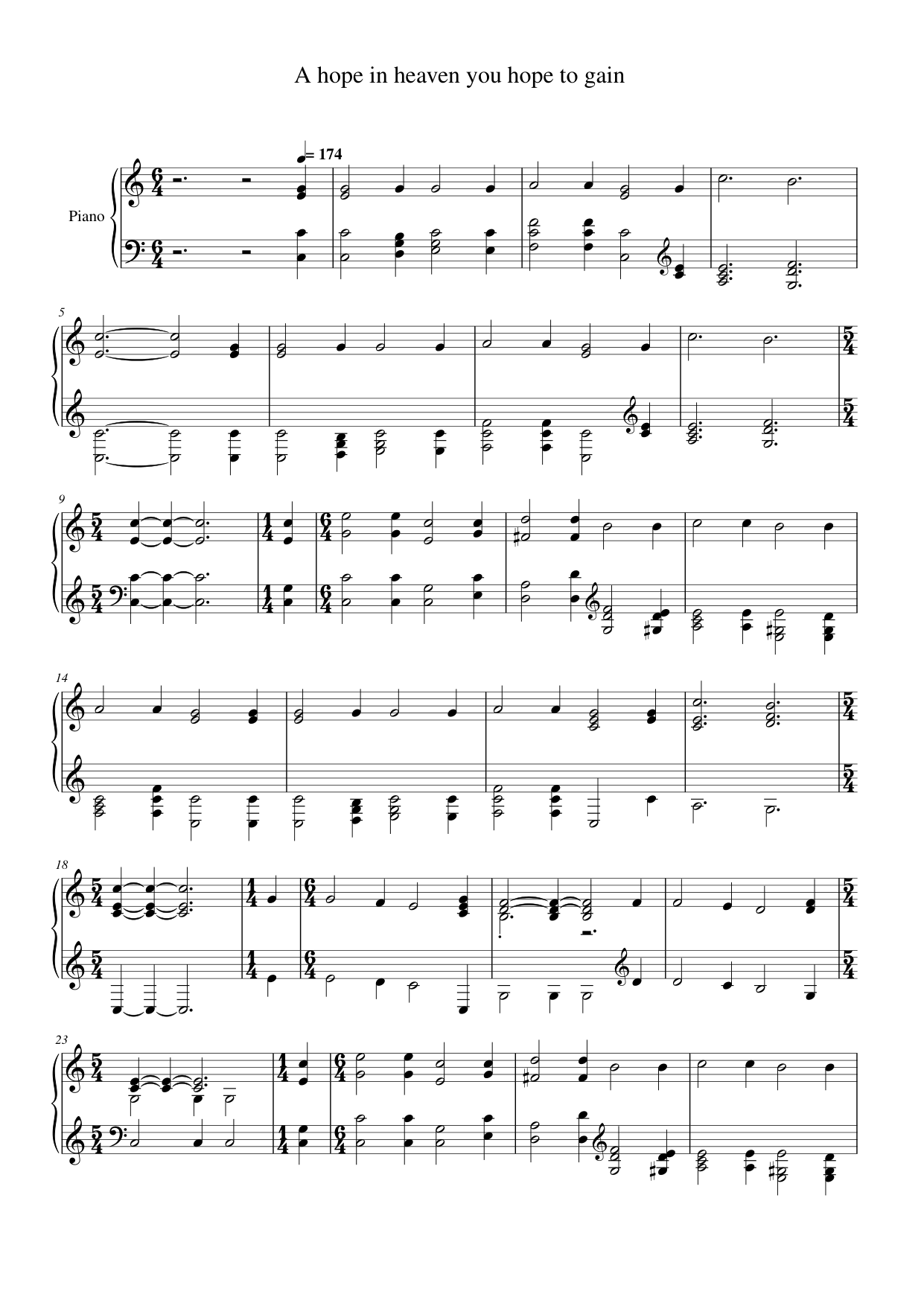 A hope in heaven you hope to gain Piano Sheet Music Page 1 Free PDF