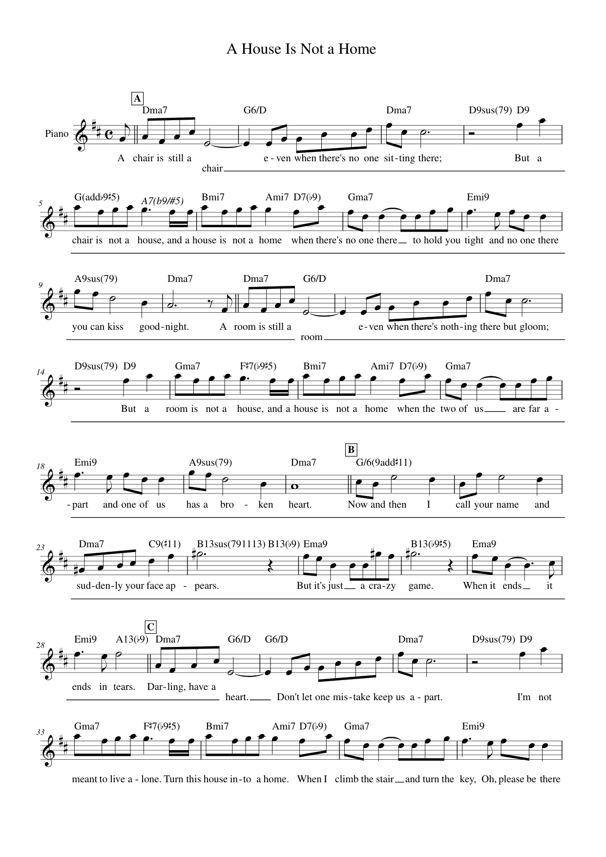 A House Is Not A Home Piano Sheet Music Page 1 Free PDF