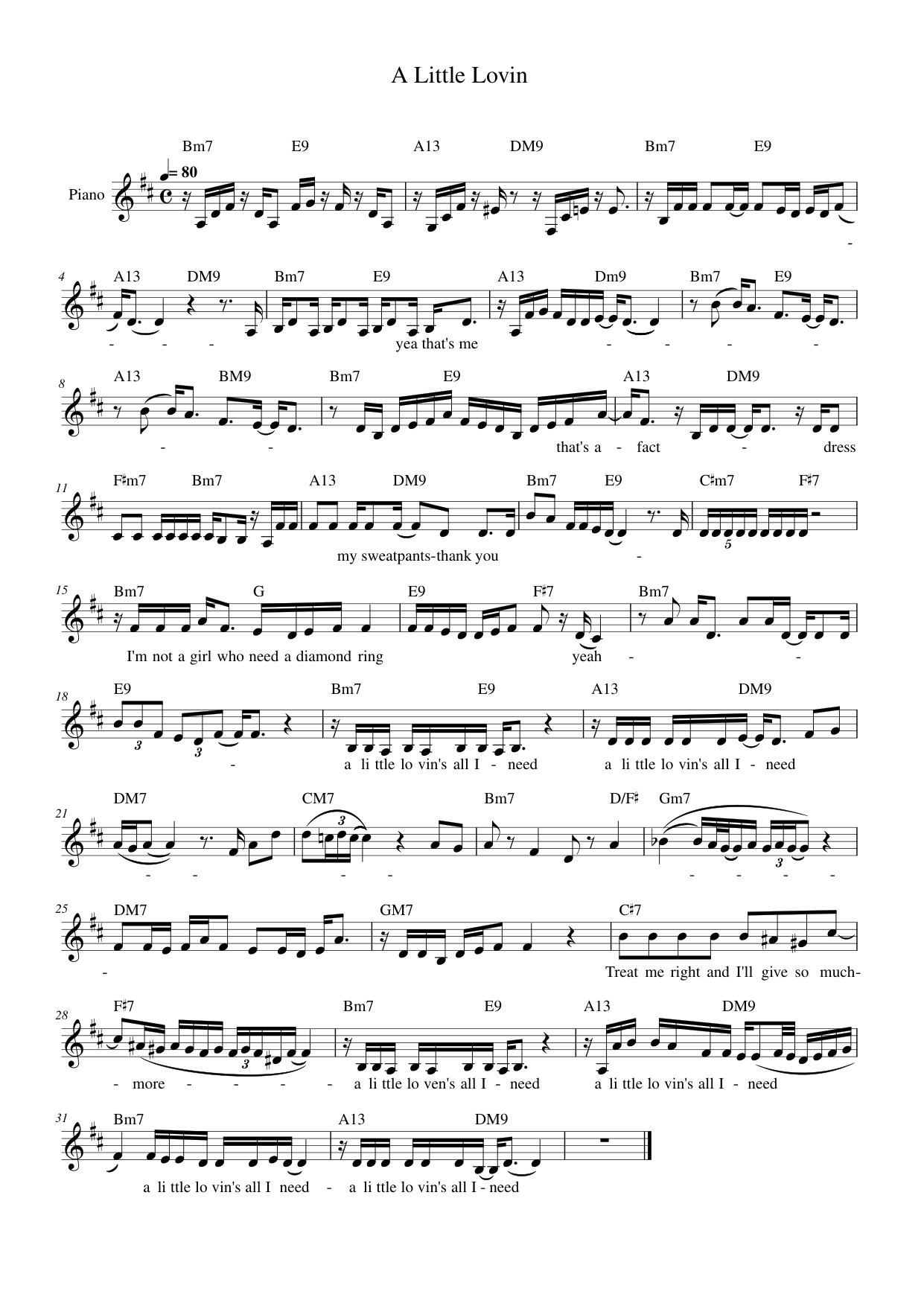 A Little Lovin Piano Sheet Music Page 1 Free PDF