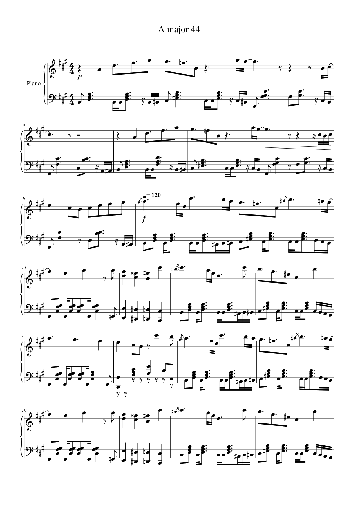 A major 44 Piano Sheet Music Page 1 Free PDF