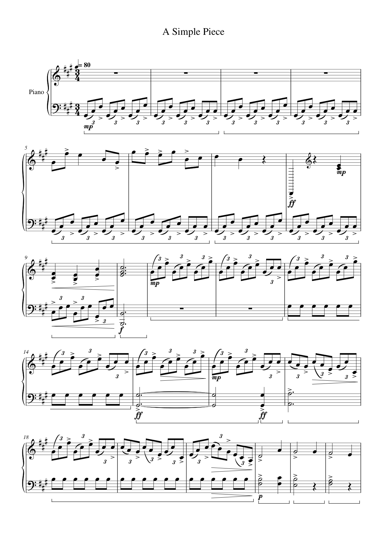 A Simple Piece Piano Sheet Music Page 1 Free PDF