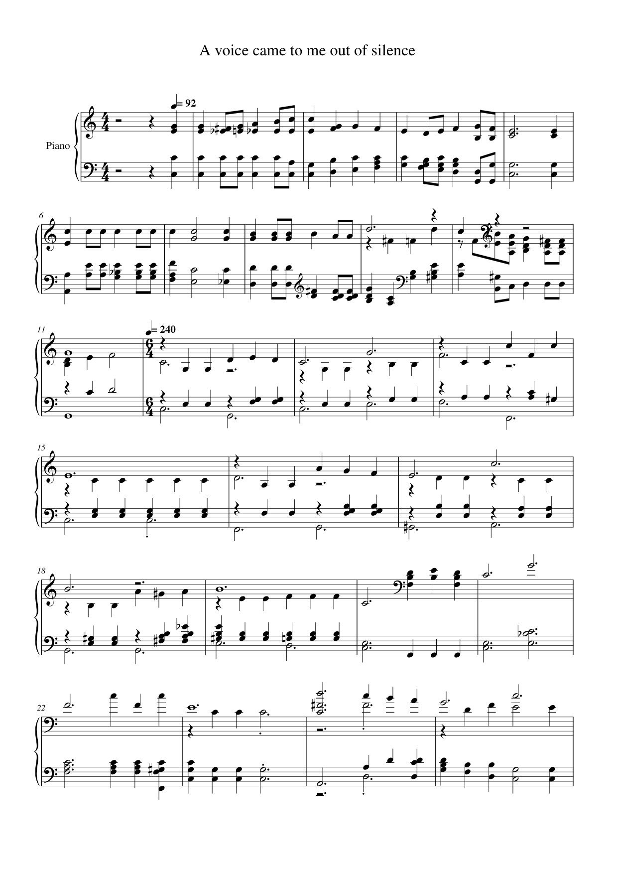 A voice came to me out of silence Piano Sheet Music Free PDF