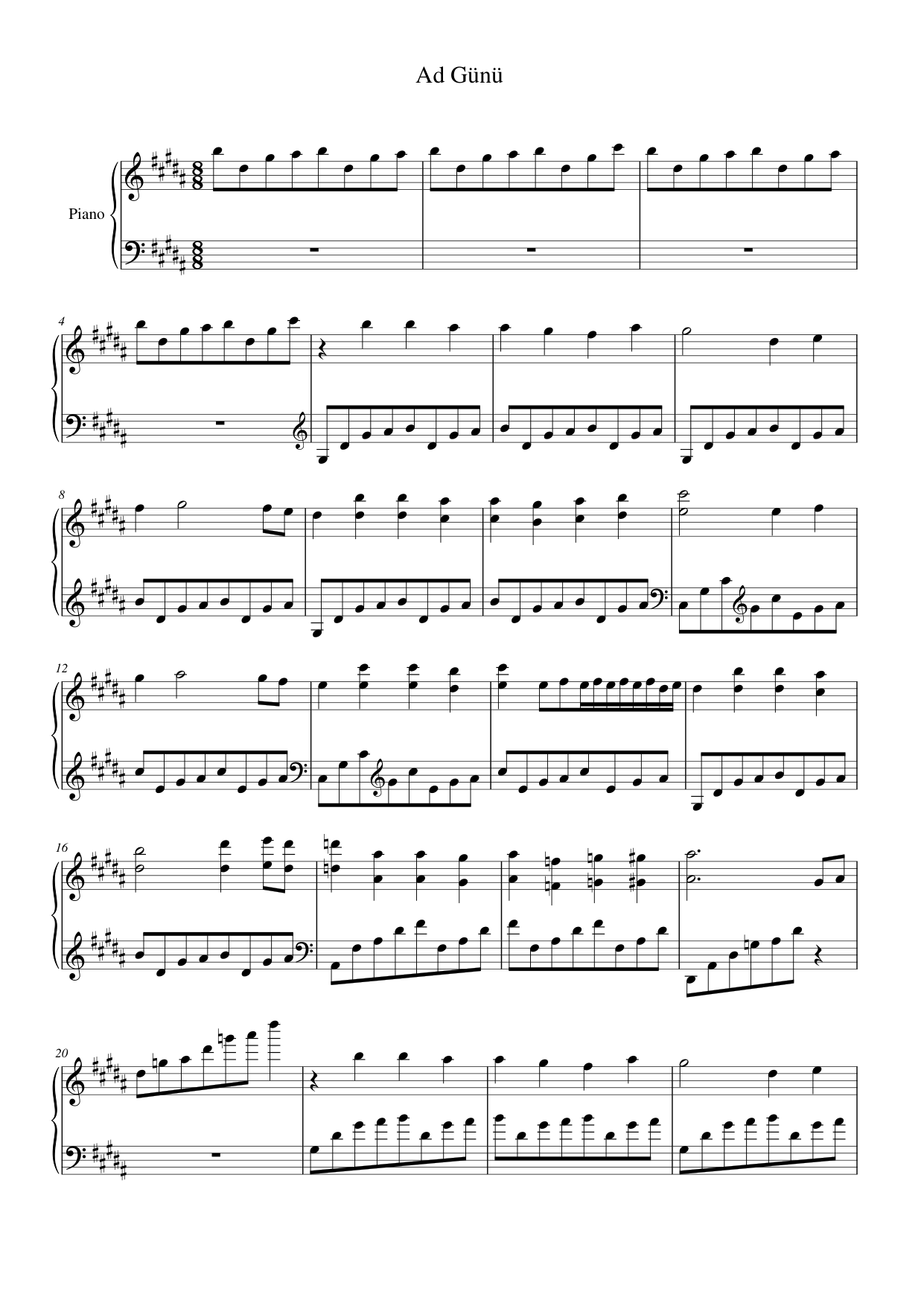 Ad Günü Piano Sheet Music Page 1 Free PDF