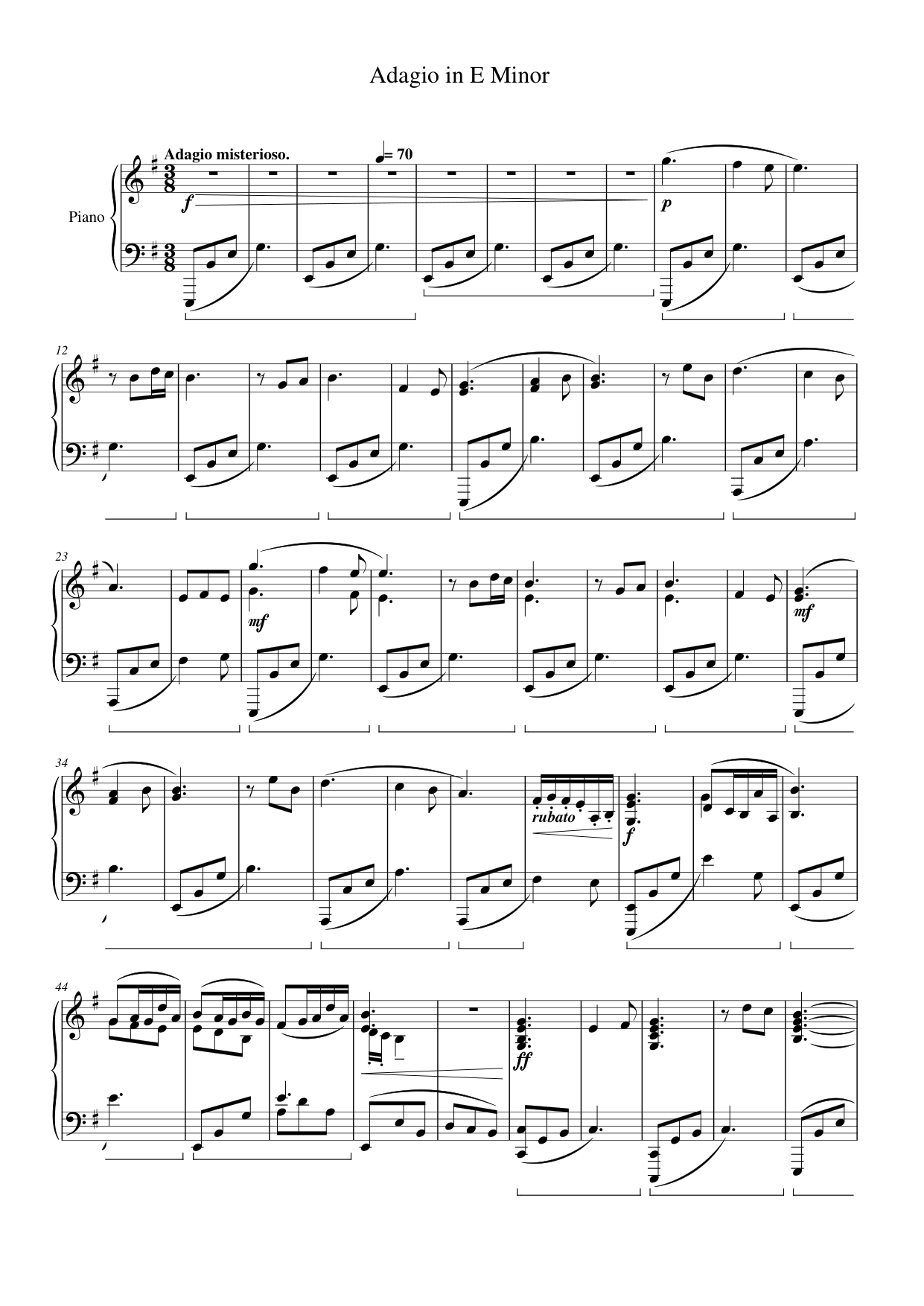 Adagio in E Minor Piano Sheet Music Page 1 Free PDF