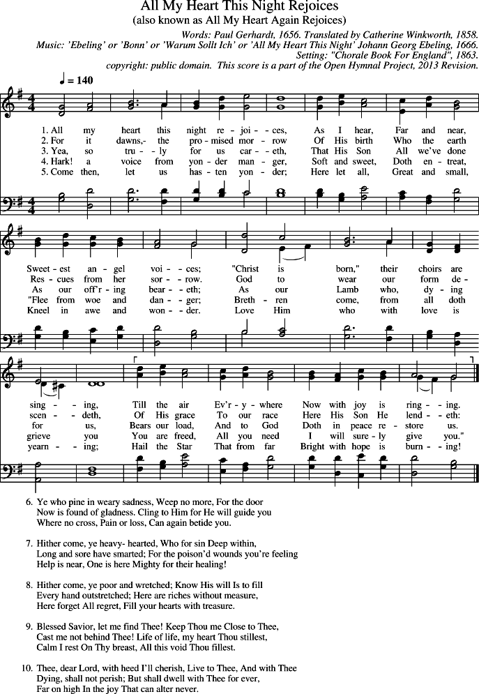All My Heart This Night Rejoices Piano Sheet Music Page 1 Free PDF