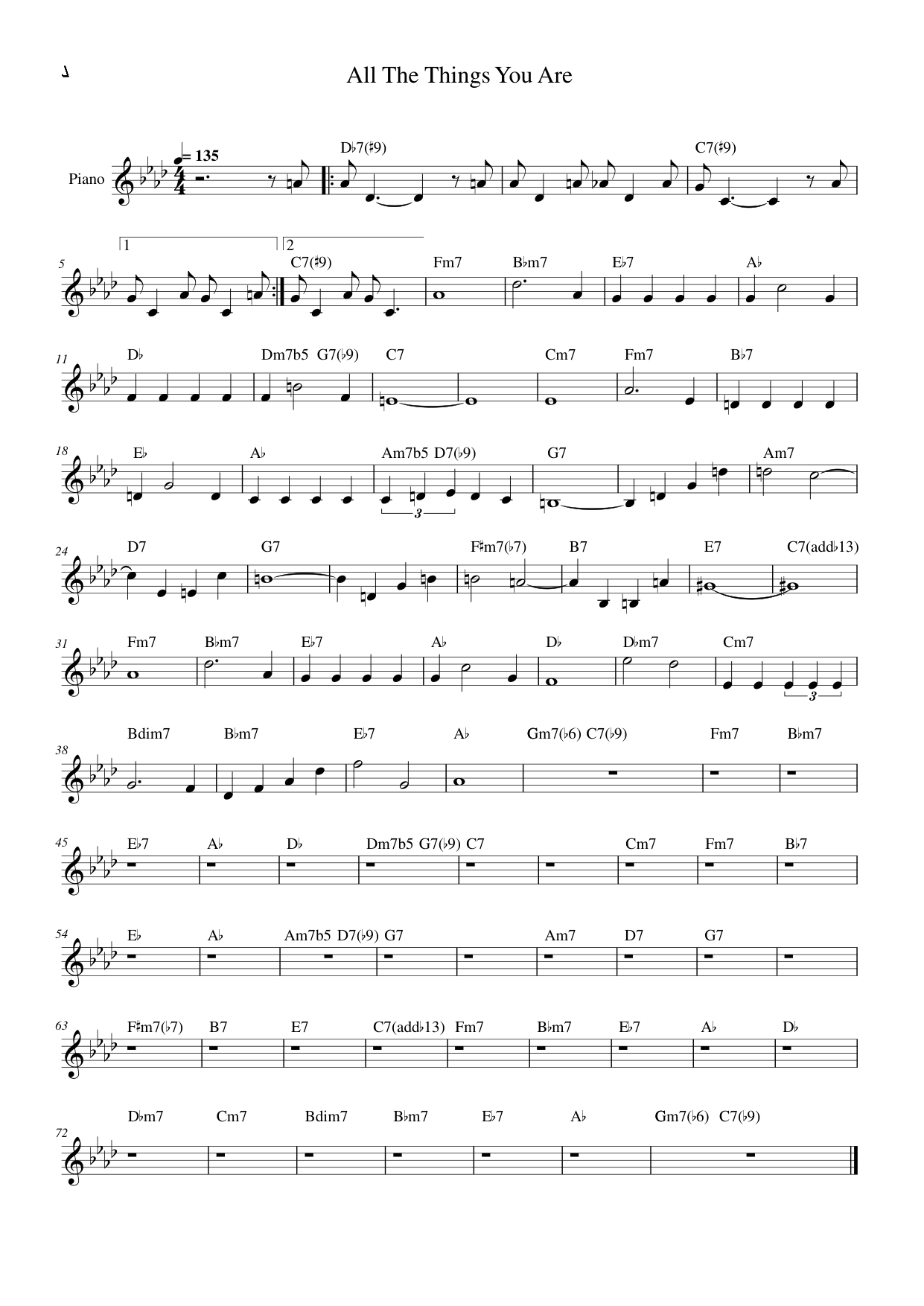 All The Things You Are Piano Sheet Music Page 1 Free PDF