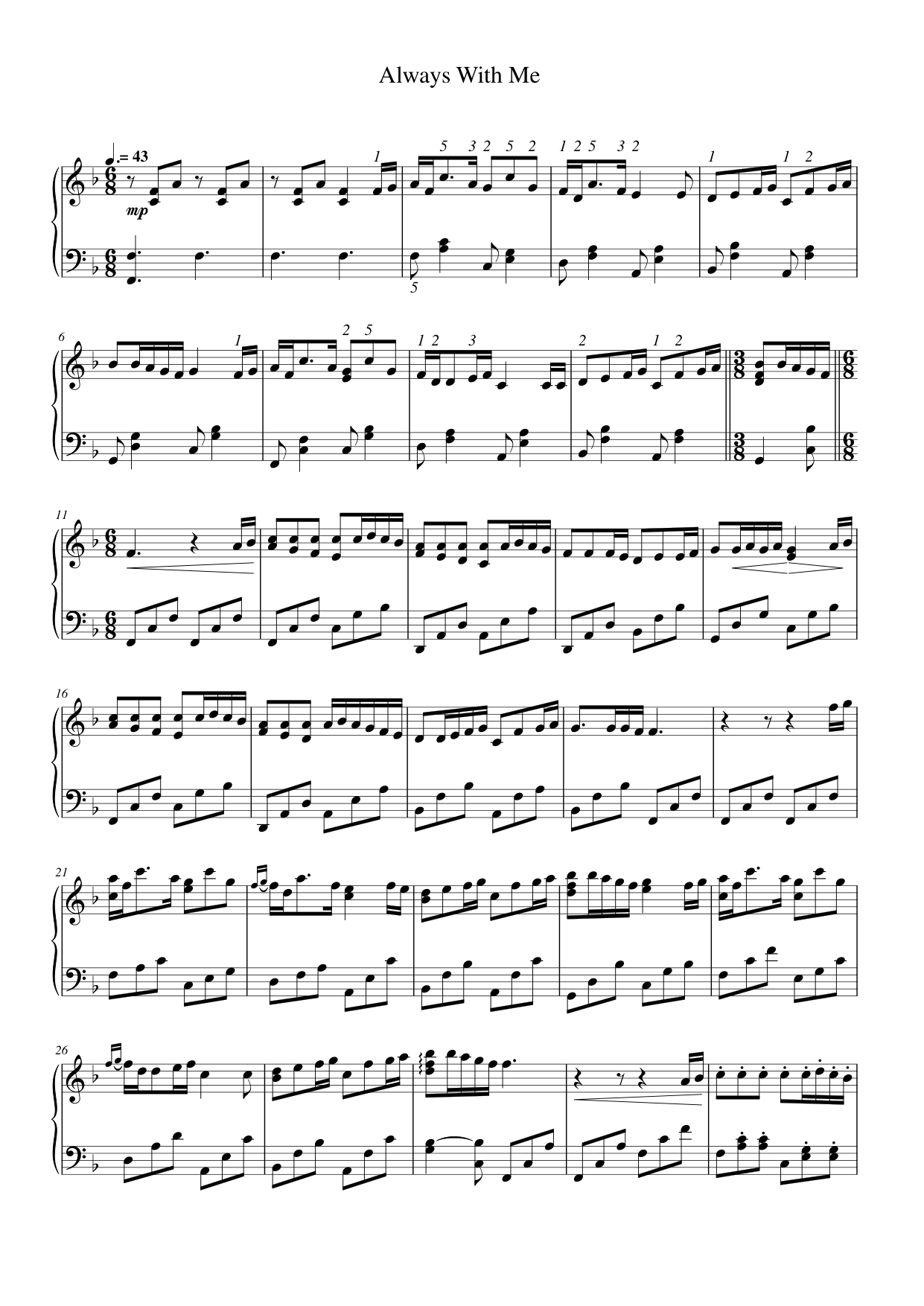 Always With Me Piano Sheet Music Page 1 Free PDF