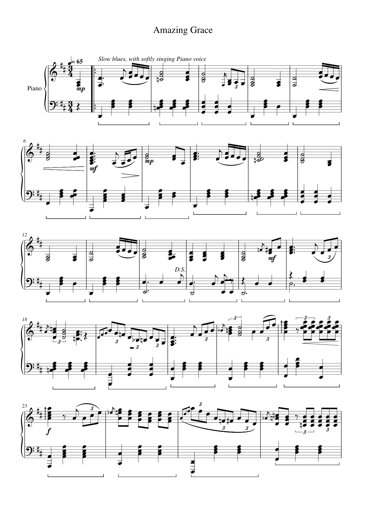 Amazing Grace (My Chains Are Gone) Piano Sheet Music Page 1 Free PDF