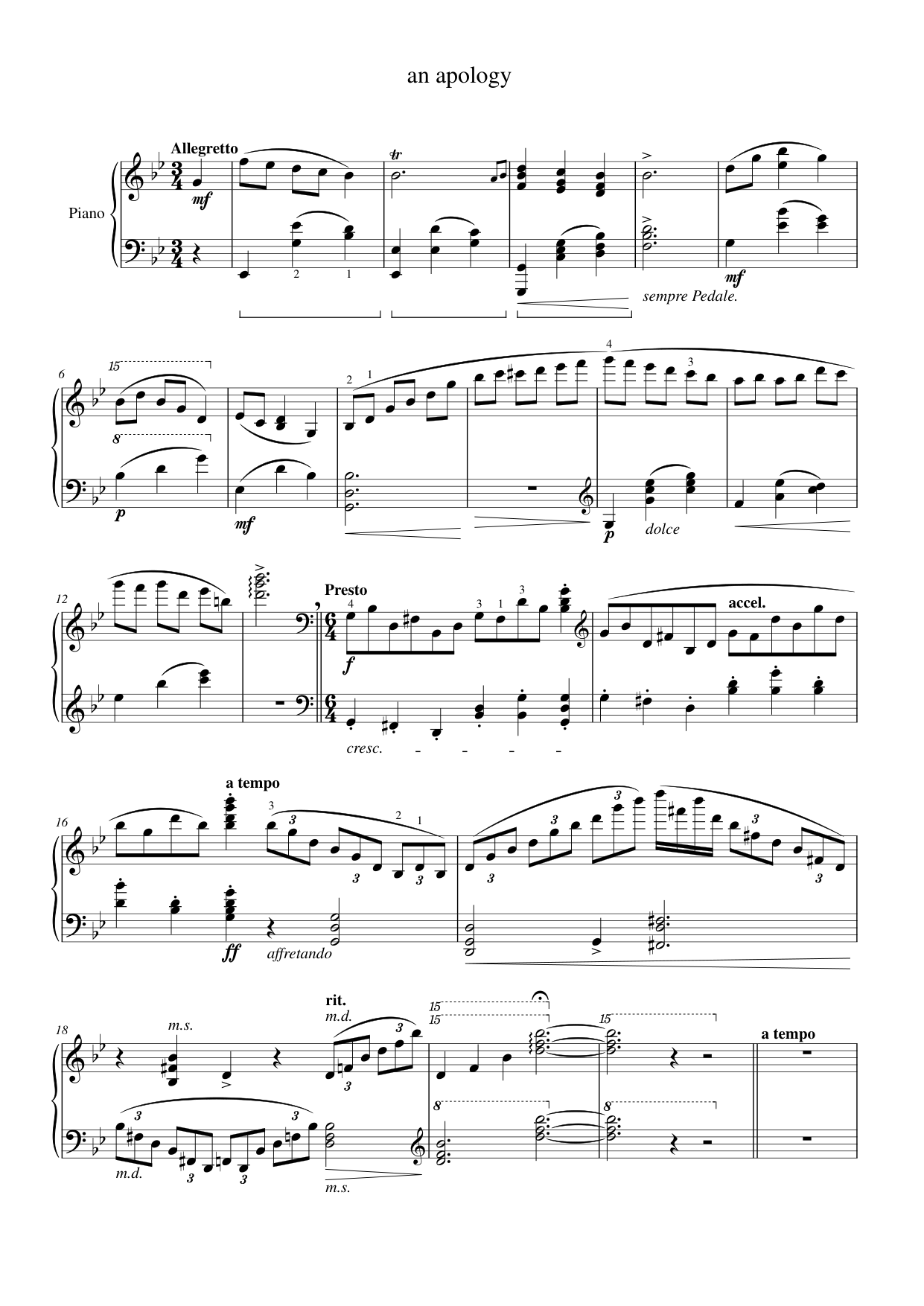 an apology Piano Sheet Music Page 1 Free PDF