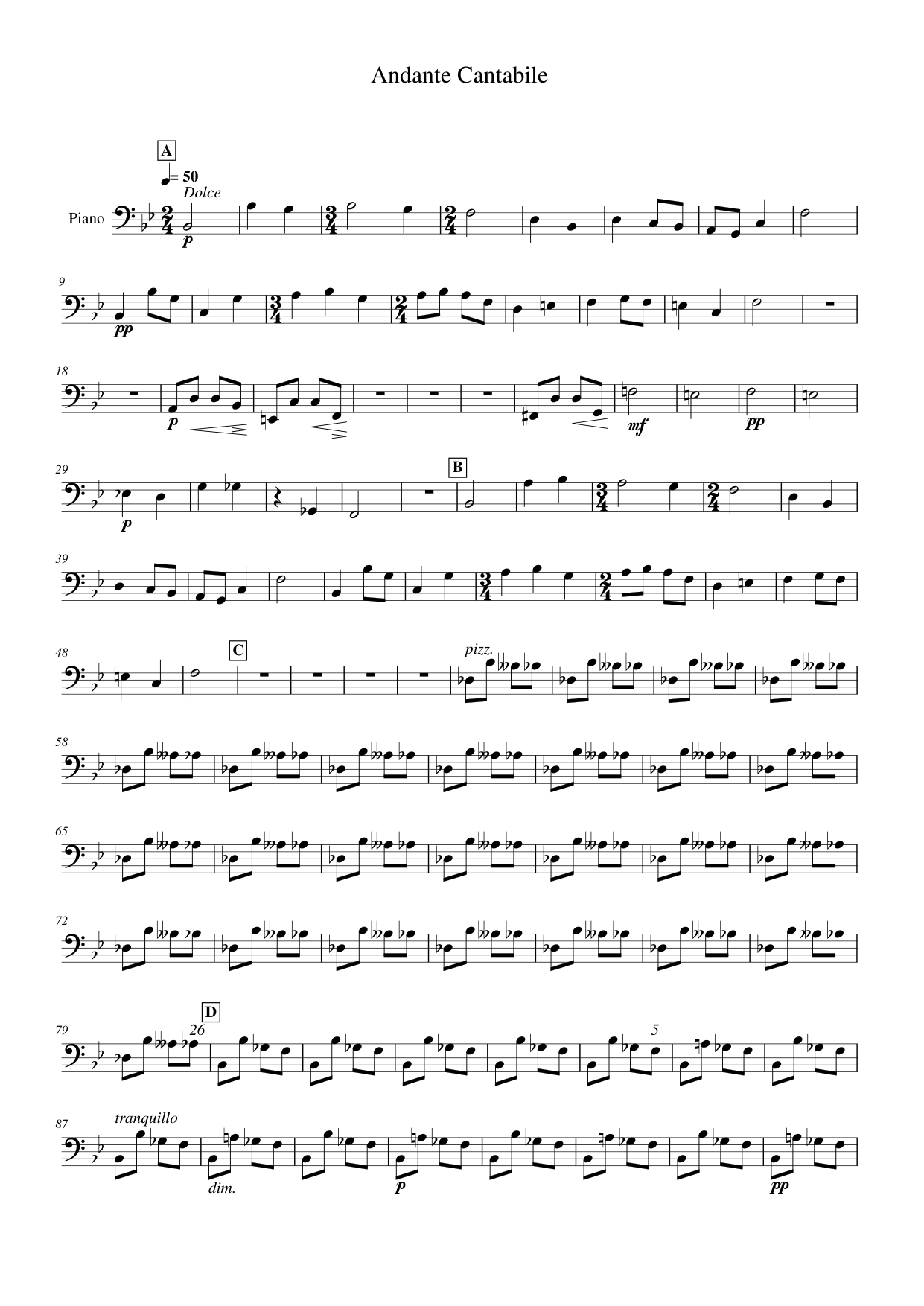Andante Cantabile Piano Sheet Music Page 1 Free PDF