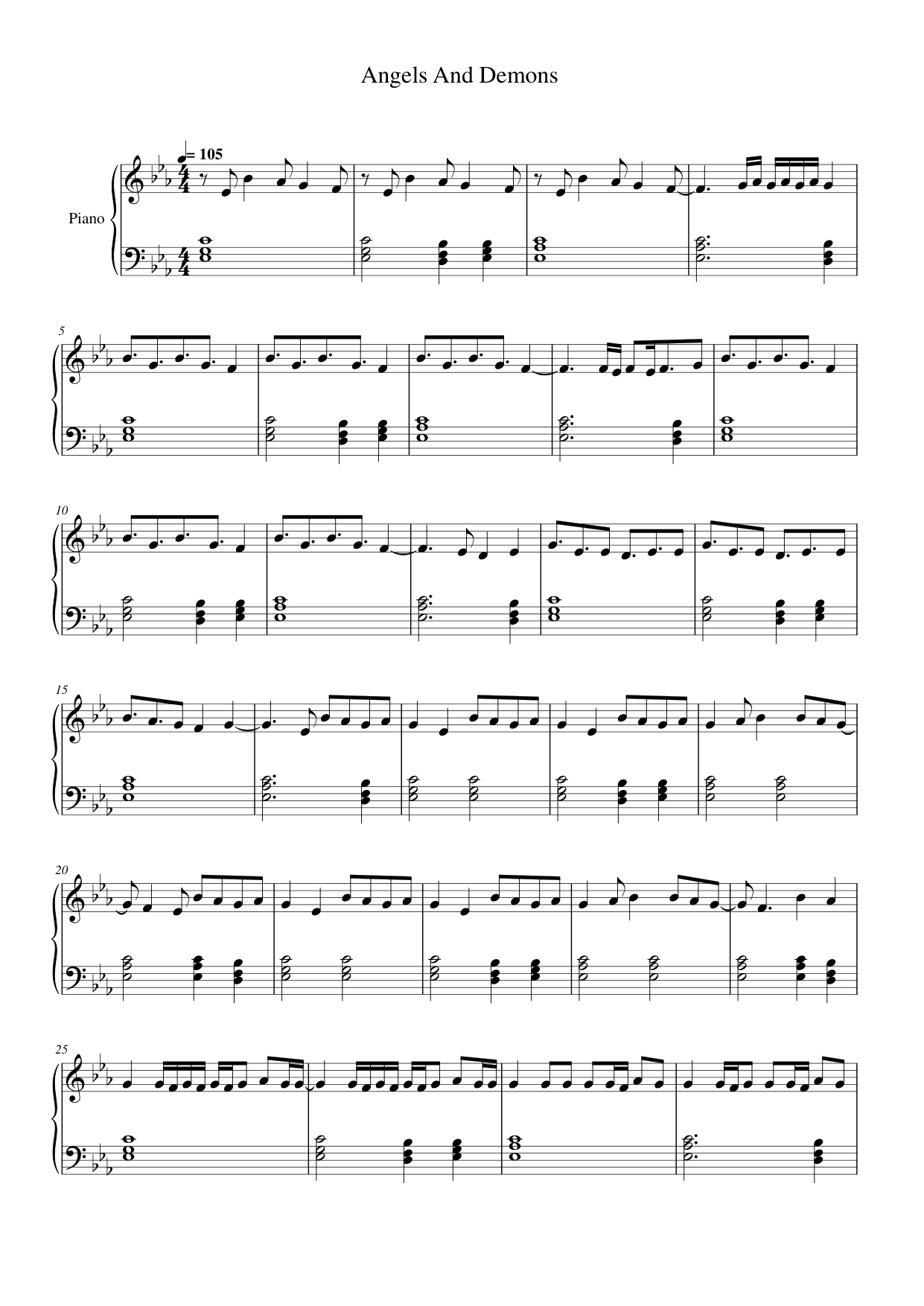 Angels And Demons Piano Sheet Music Page 1 Free PDF