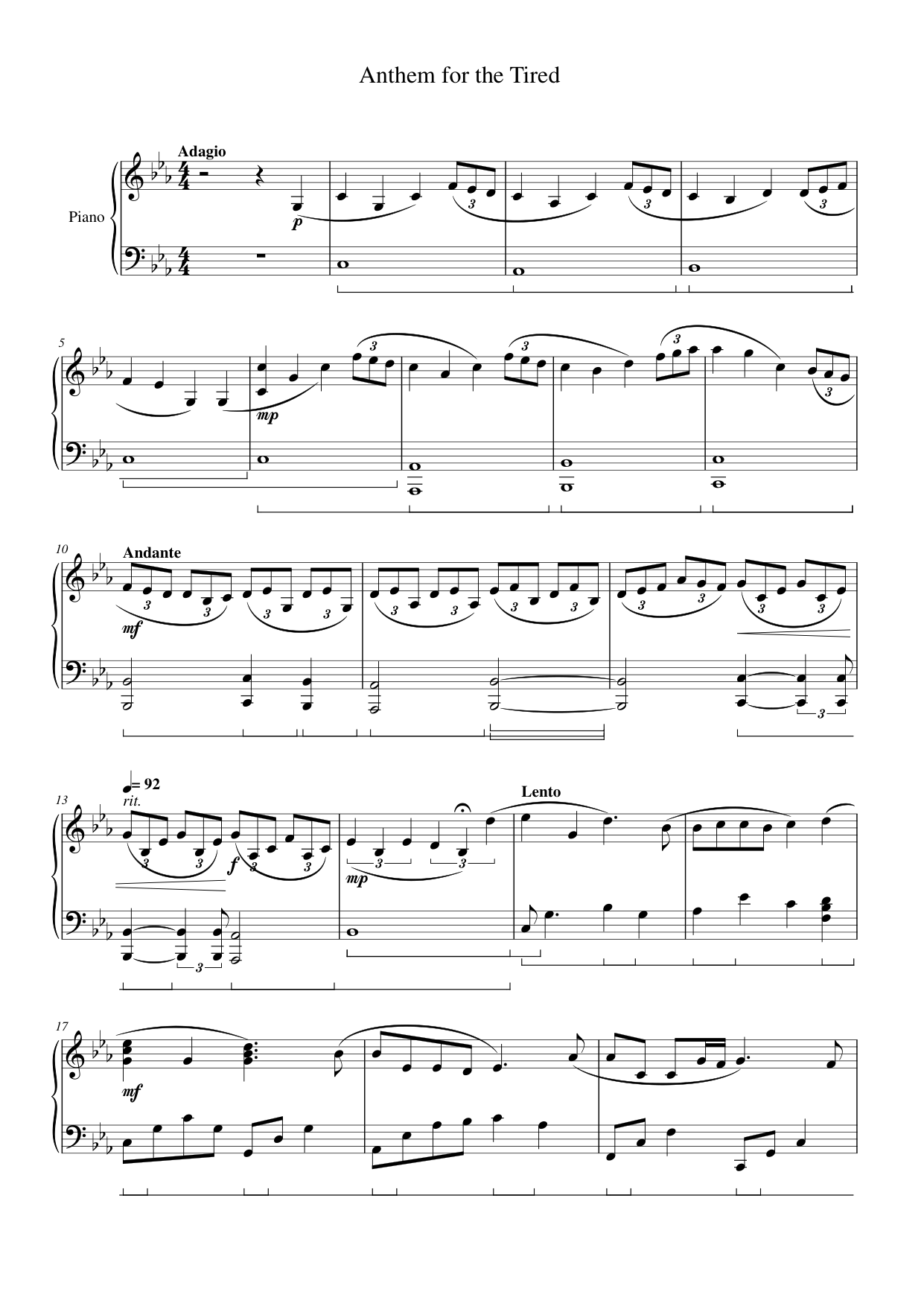 Anthem for the Tired Piano Sheet Music Page 1 Free PDF