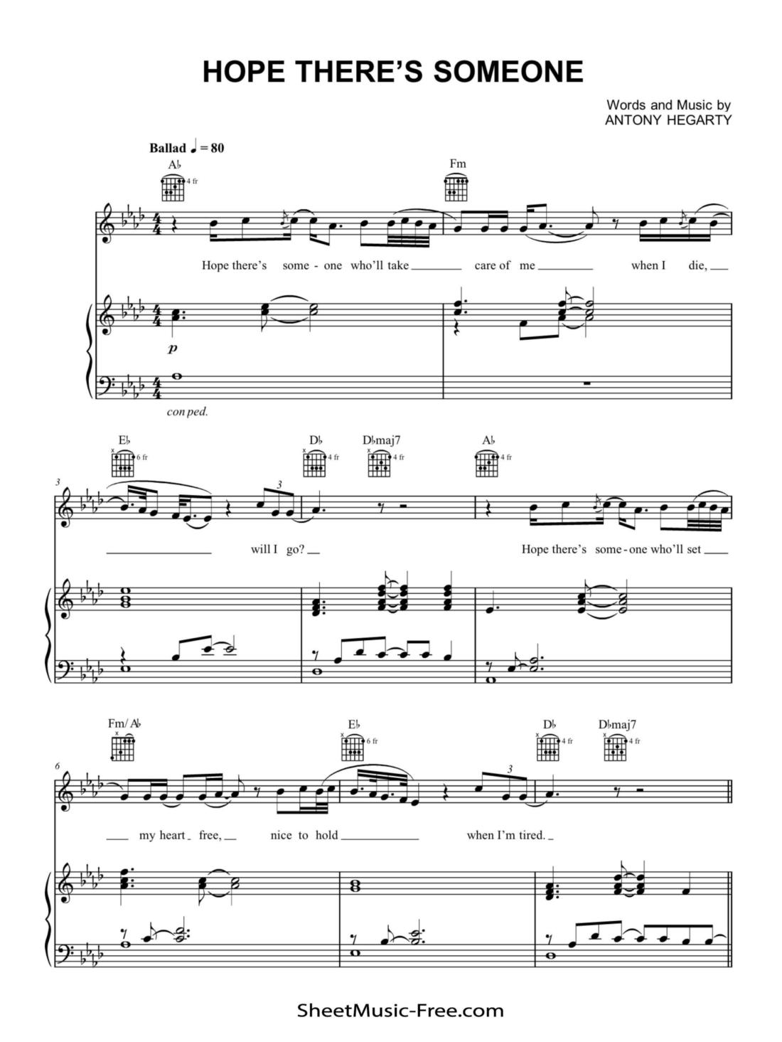 Hope Thereâ€™s Someone Piano Sheet Music Page 1 Free PDF