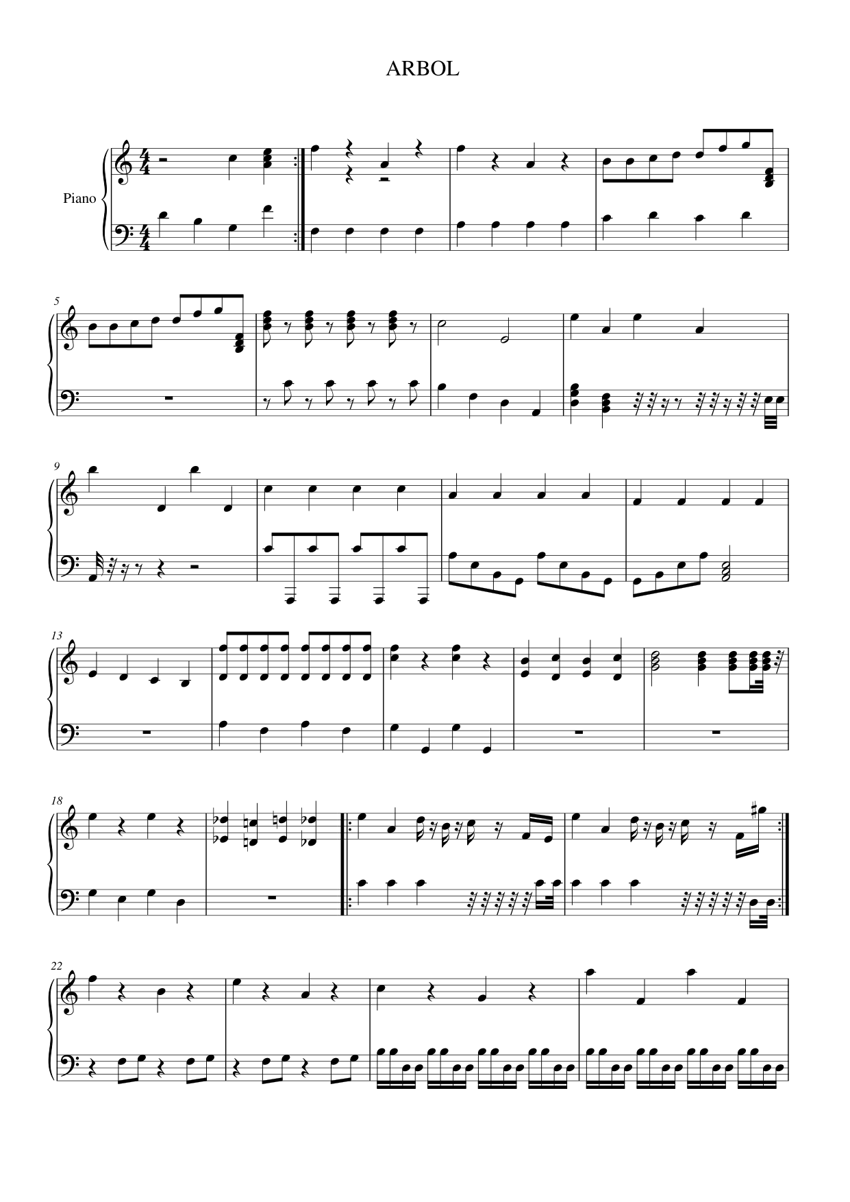 ARBOL Piano Sheet Music Page 1 Free PDF