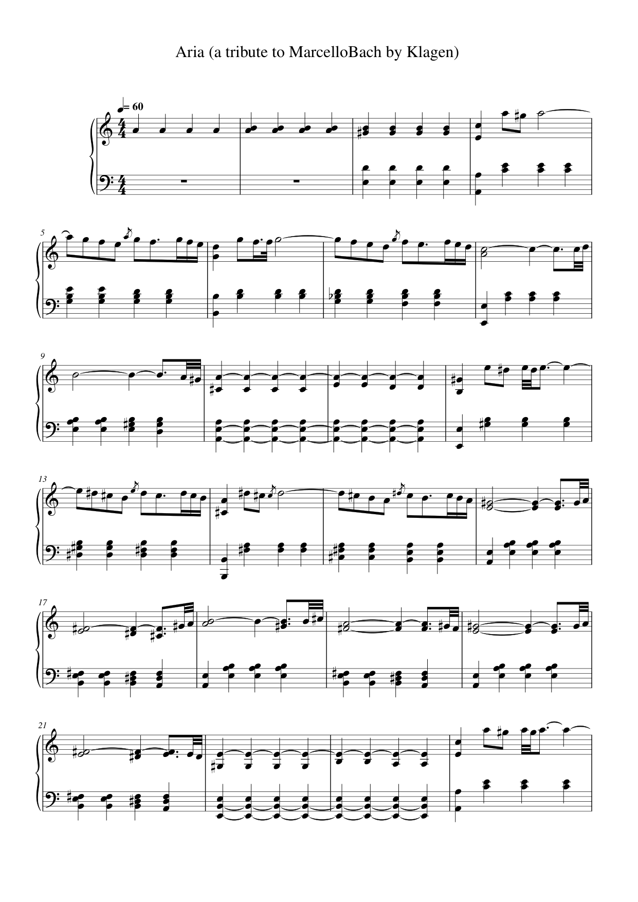 Aria (a tribute to MarcelloBach by Klagen) Piano Sheet Music Page 1 Free PDF