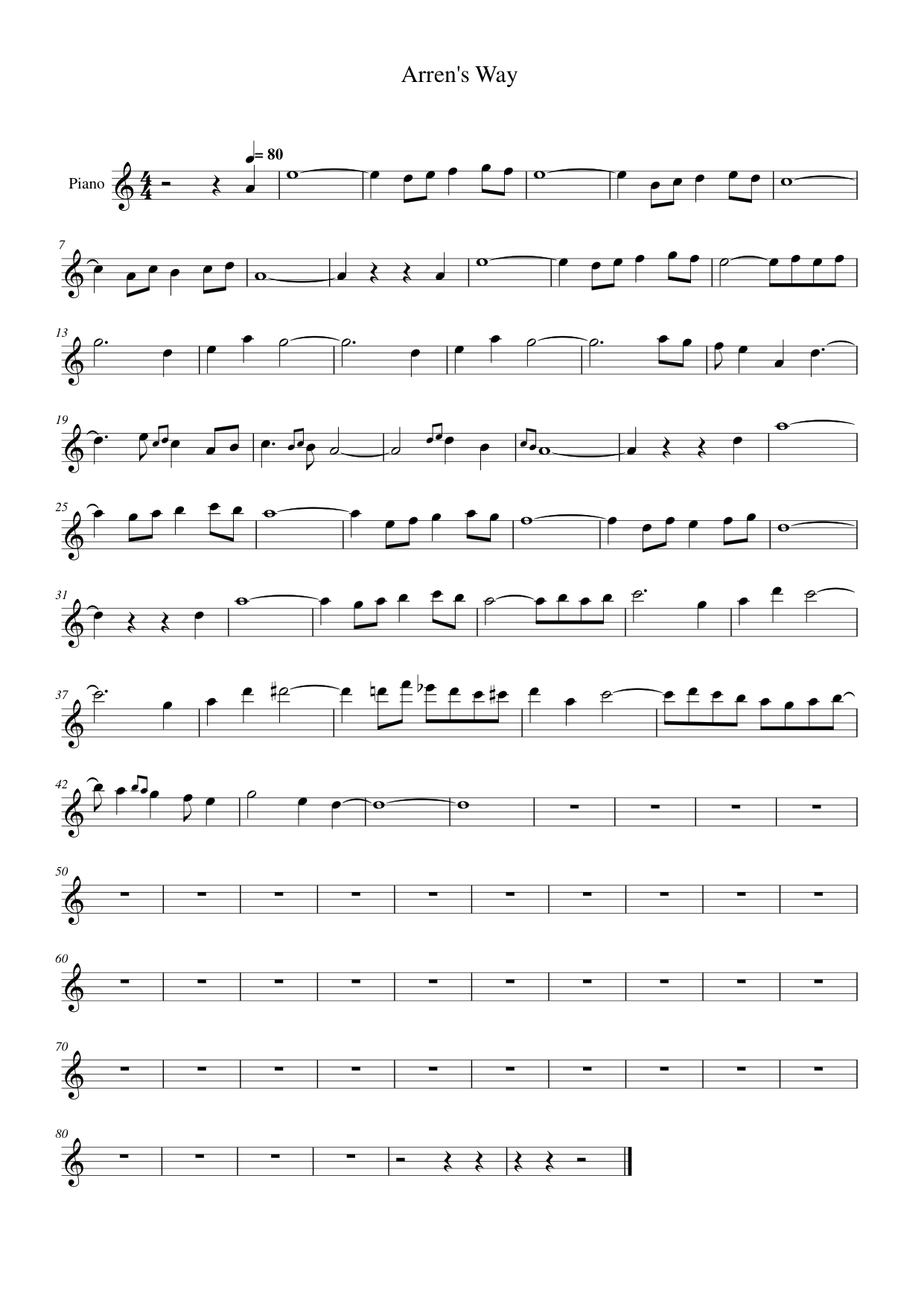 Arren's Way Piano Sheet Music Page 1 Free PDF