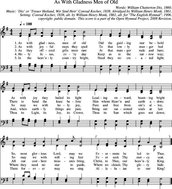 As With Gladness Men of Old Piano Sheet Music Page 1 Free PDF