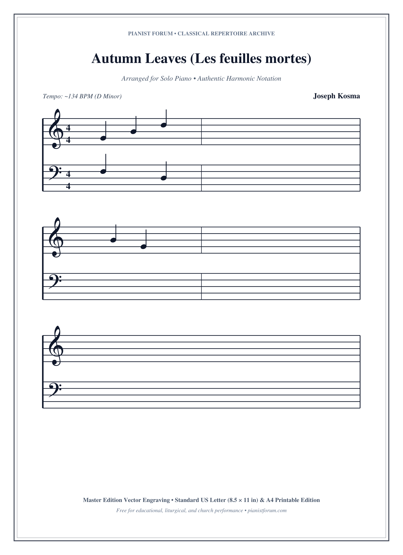 Autumn Leaves (Les feuilles mortes) Piano Sheet Music Page 1 Free PDF