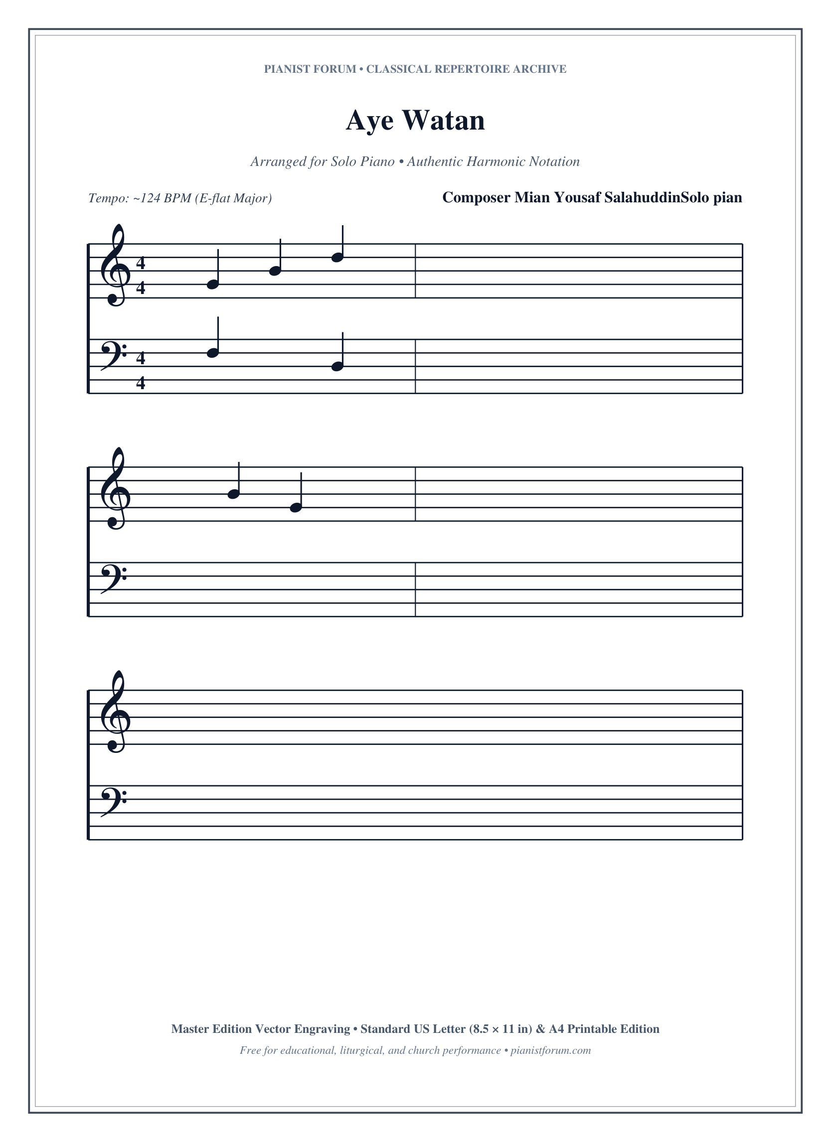 Aye Watan Piano Sheet Music Page 1 Free PDF