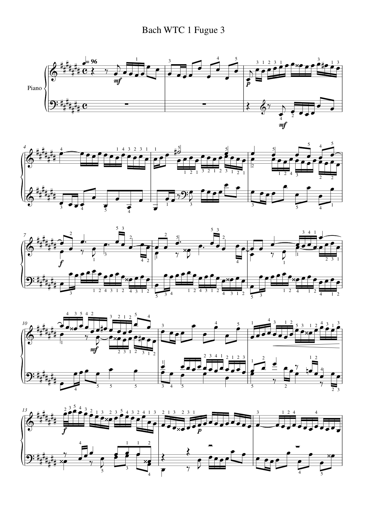 Bach WTC 1 Fugue 3 Piano Sheet Music Free PDF