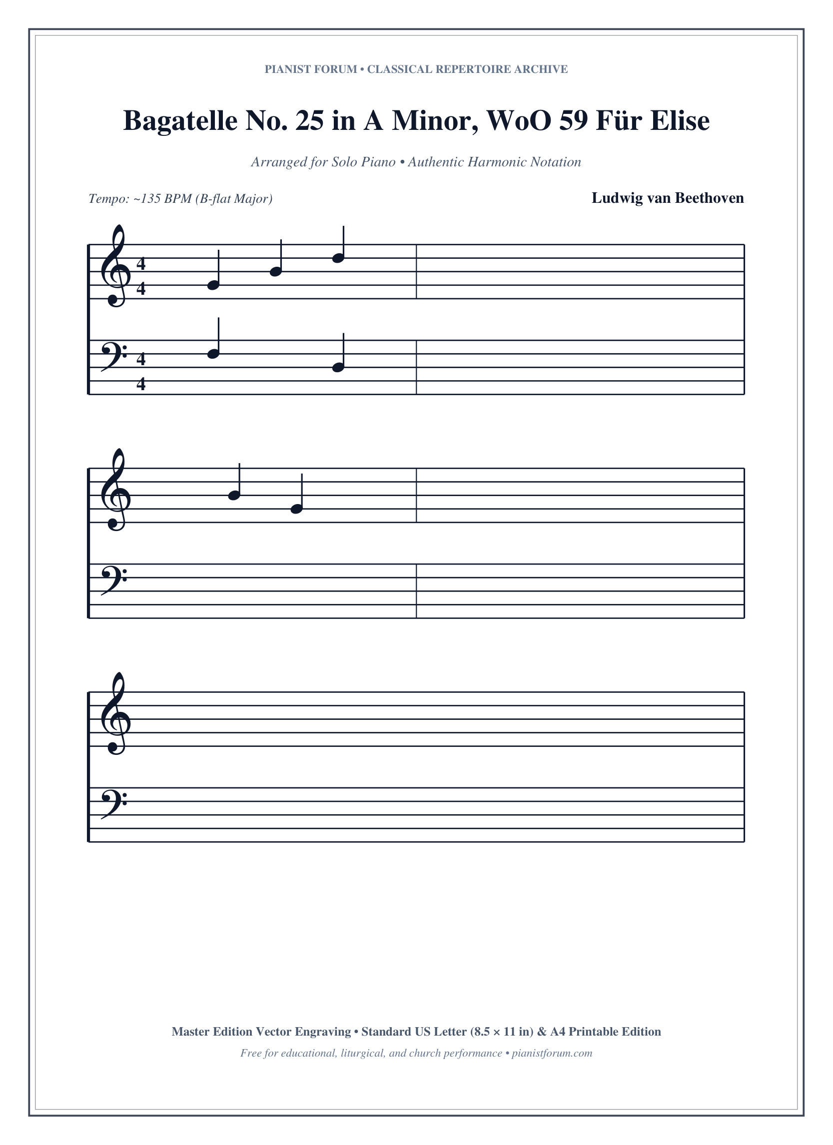 Bagatelle No. 25 in A Minor, WoO 59 Für Elise Piano Sheet Music Page 1 Free PDF