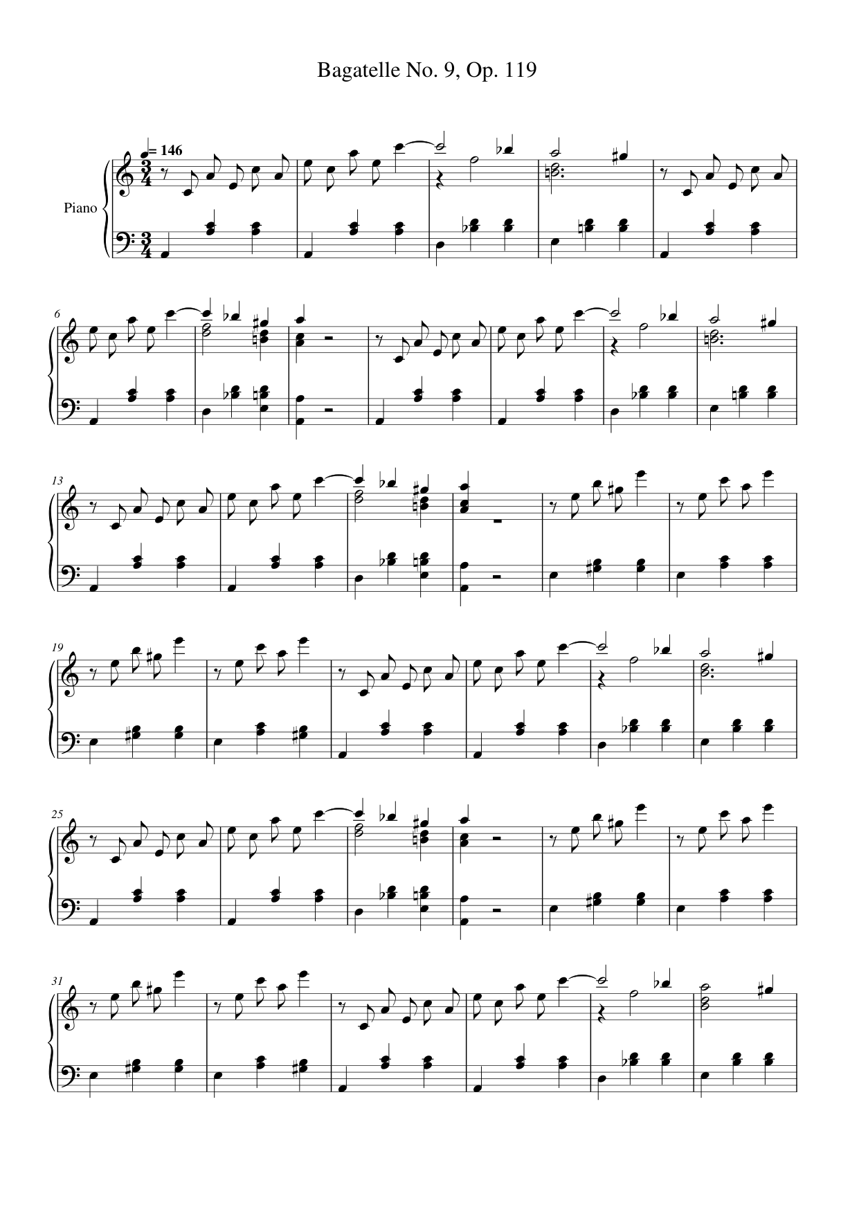 Bagatelle No. 9, Op. 119 Piano Sheet Music Page 1 Free PDF