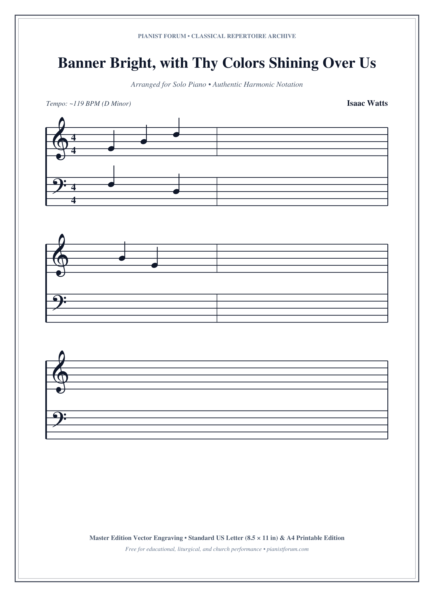 Banner Bright, with Thy Colors Shining Over Us Piano Sheet Music Page 1 Free PDF