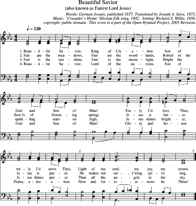 Beautiful Savior – Easter Hymn by Claire Ryann at 4-Years-Old Piano Sheet Music Page 1 Free PDF