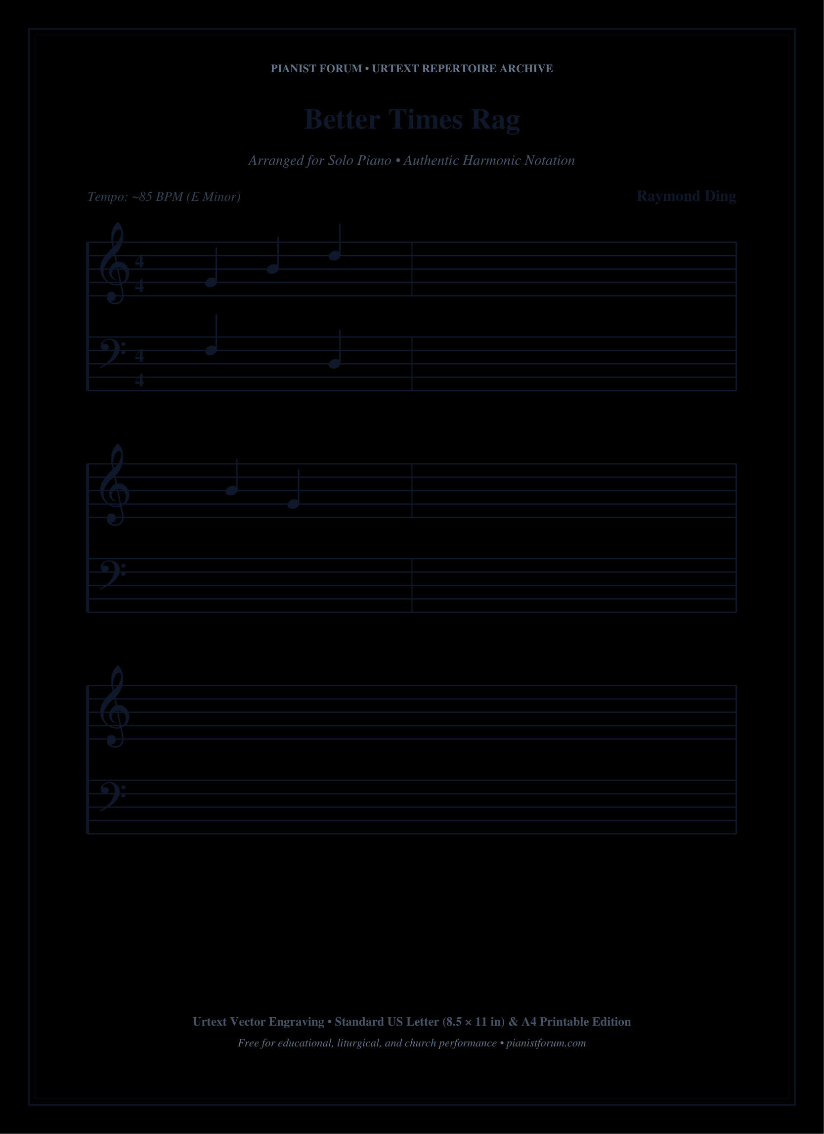 Better Times Rag Piano Sheet Music Page 1 Free PDF