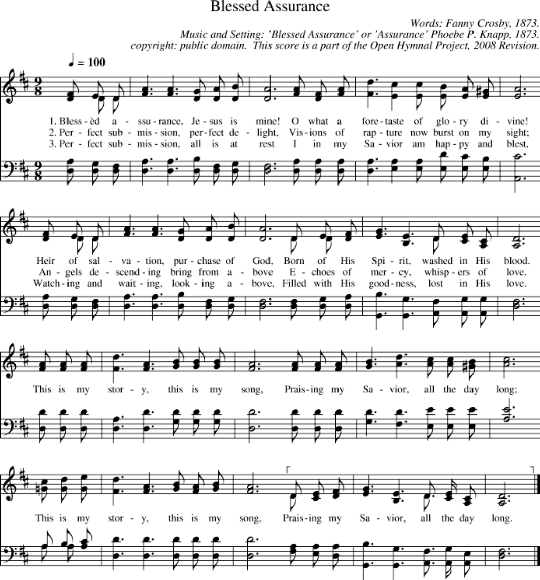Blessed Assurance, Jesus Is Mine Piano Sheet Music Page 1 Free PDF