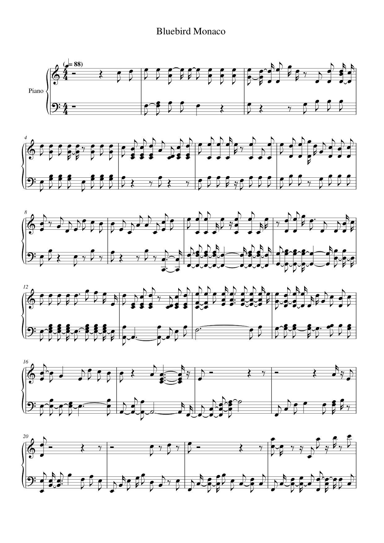 Bluebird Monaco Piano Sheet Music Free PDF