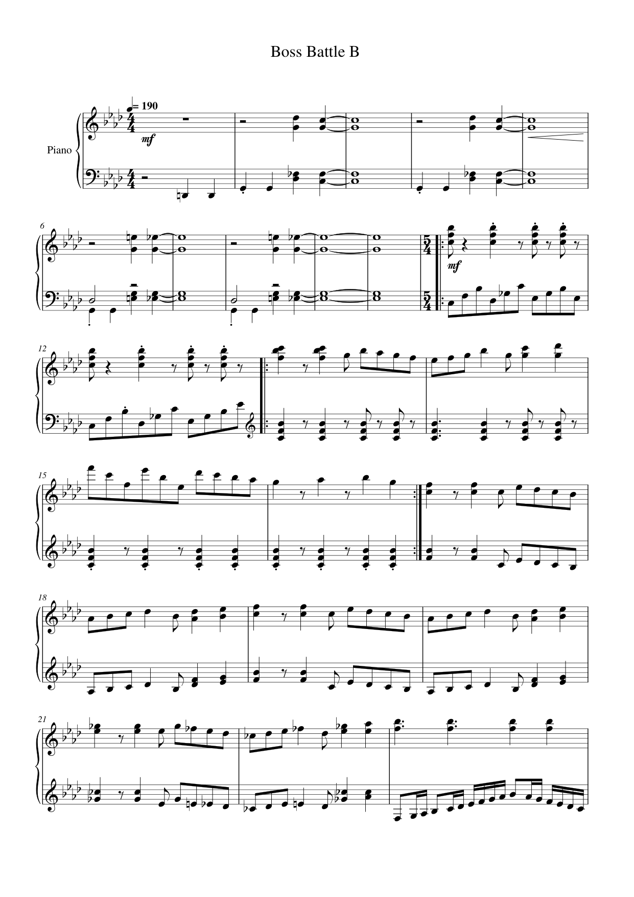 Boss Battle B Piano Sheet Music Free PDF