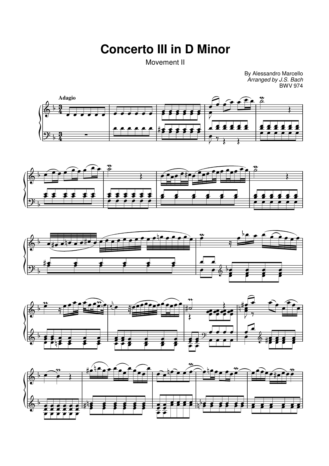 Concerto III in D Minor Piano Sheet Music Page 1 Free PDF