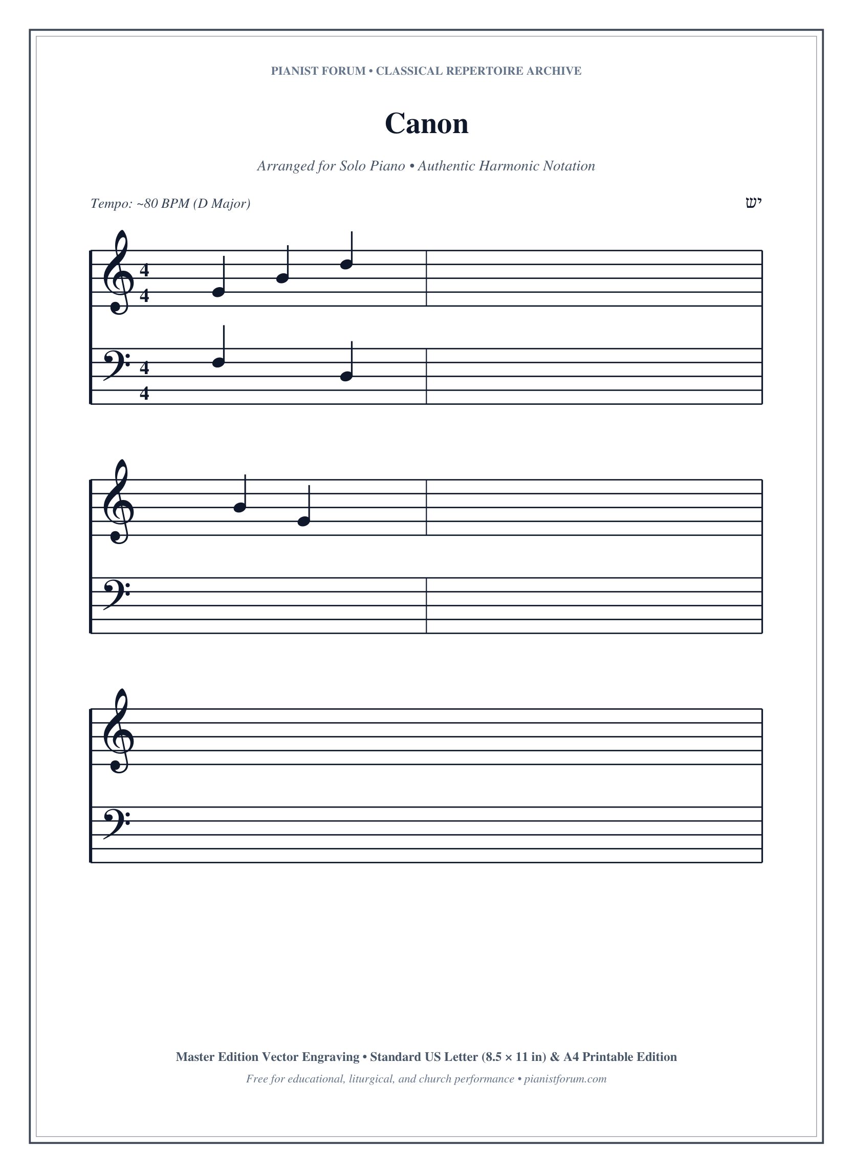 Canon Piano Sheet Music Page 1 Free PDF