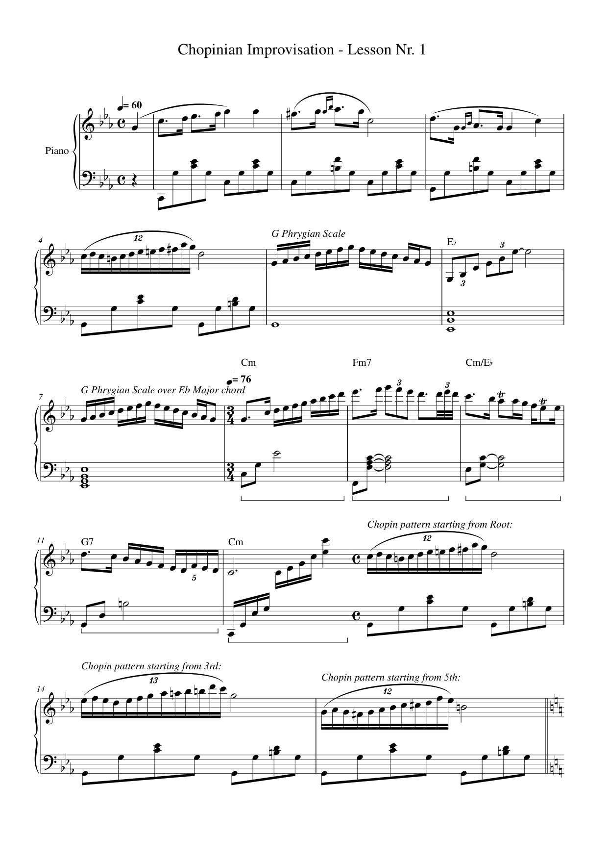Chopinian Improvisation Piano Sheet Music Page 1 Free PDF