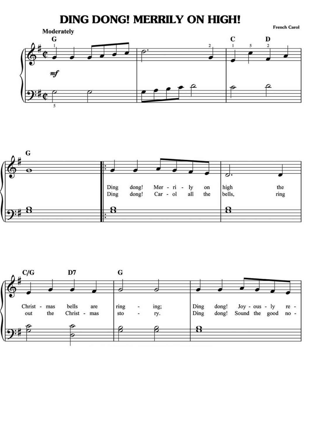 Ding Dong Merrily On High Piano Sheet Music Page 1 Free PDF