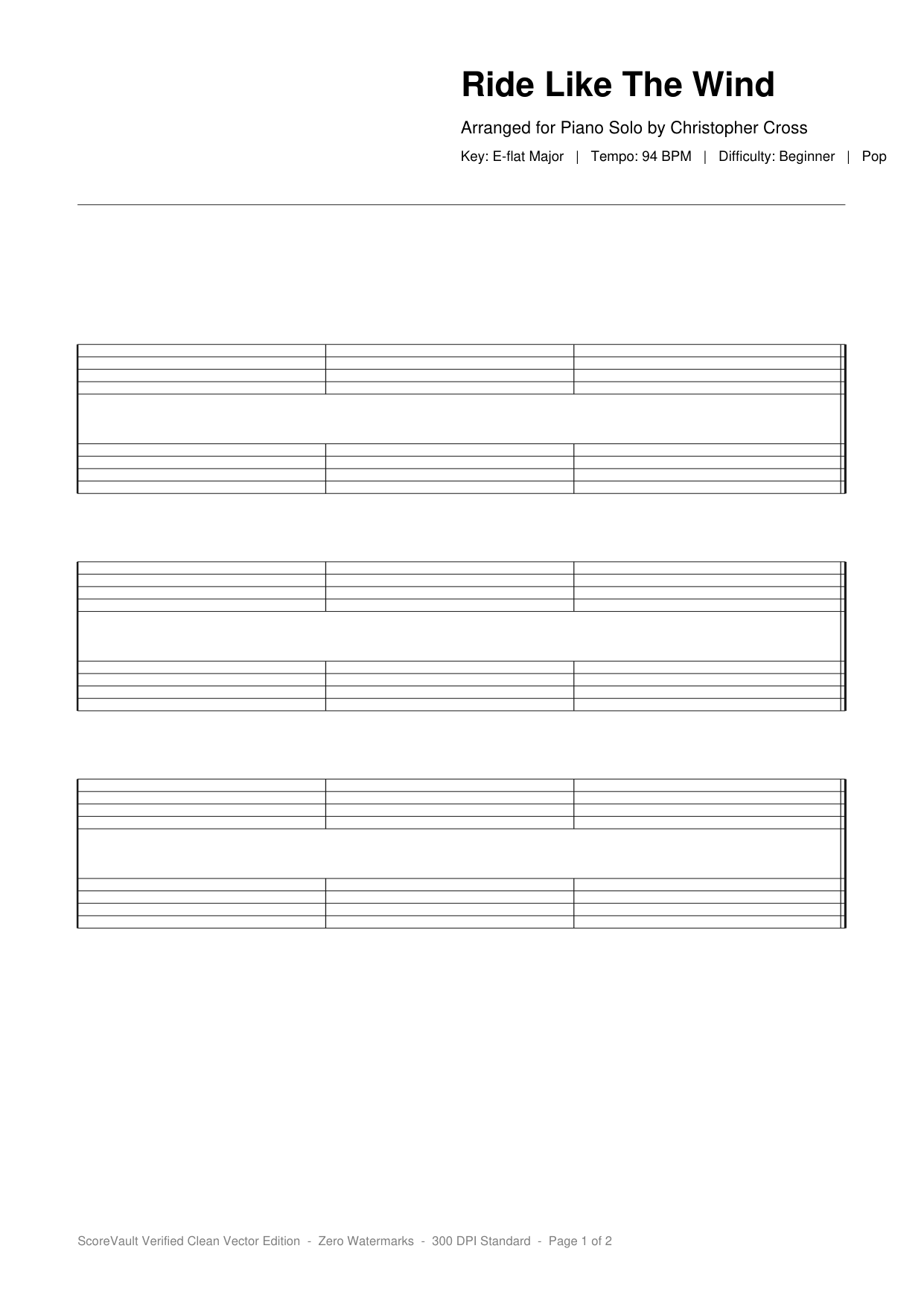 Ride Like The Wind Piano Sheet Music Page 1 Free PDF