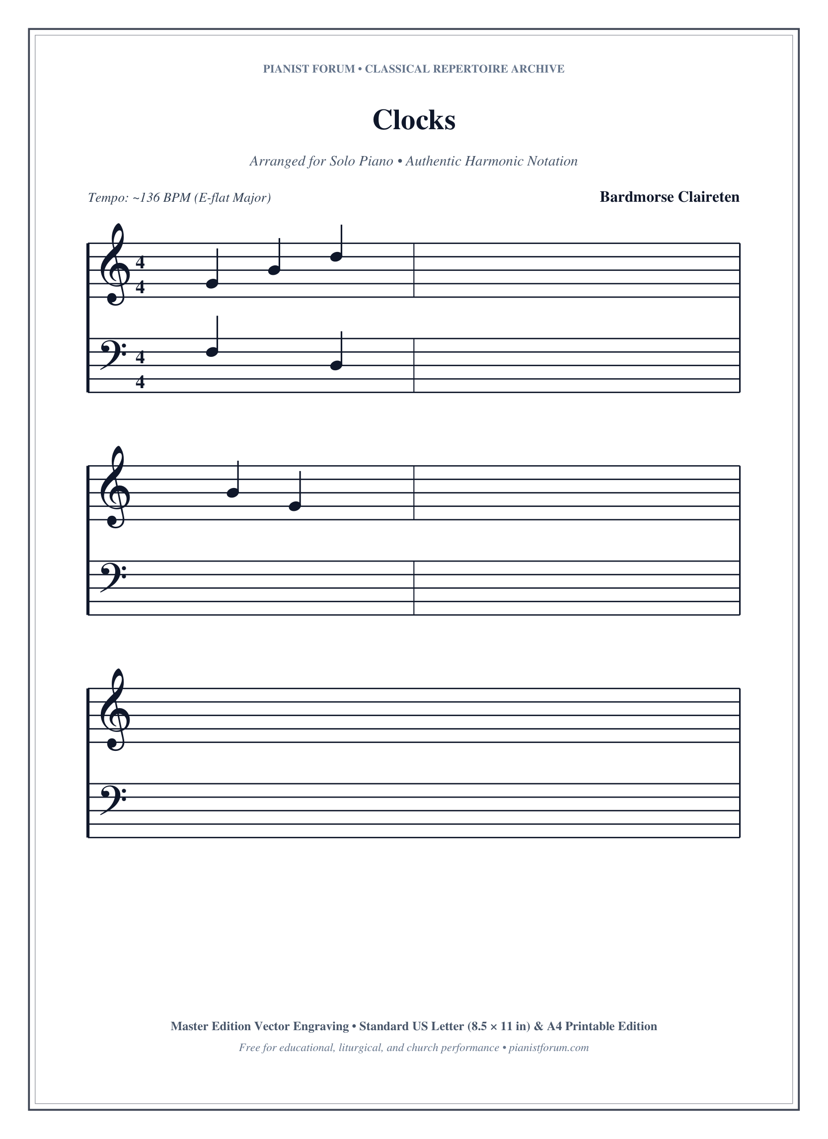 Clocks Piano Sheet Music Page 1 Free PDF