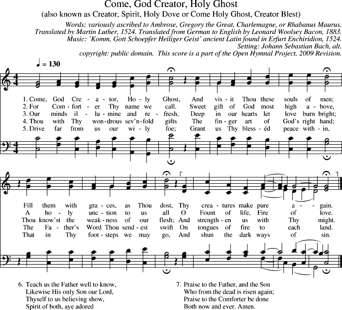 Come, God Creator, Holy Ghost Piano Sheet Music Page 1 Free PDF