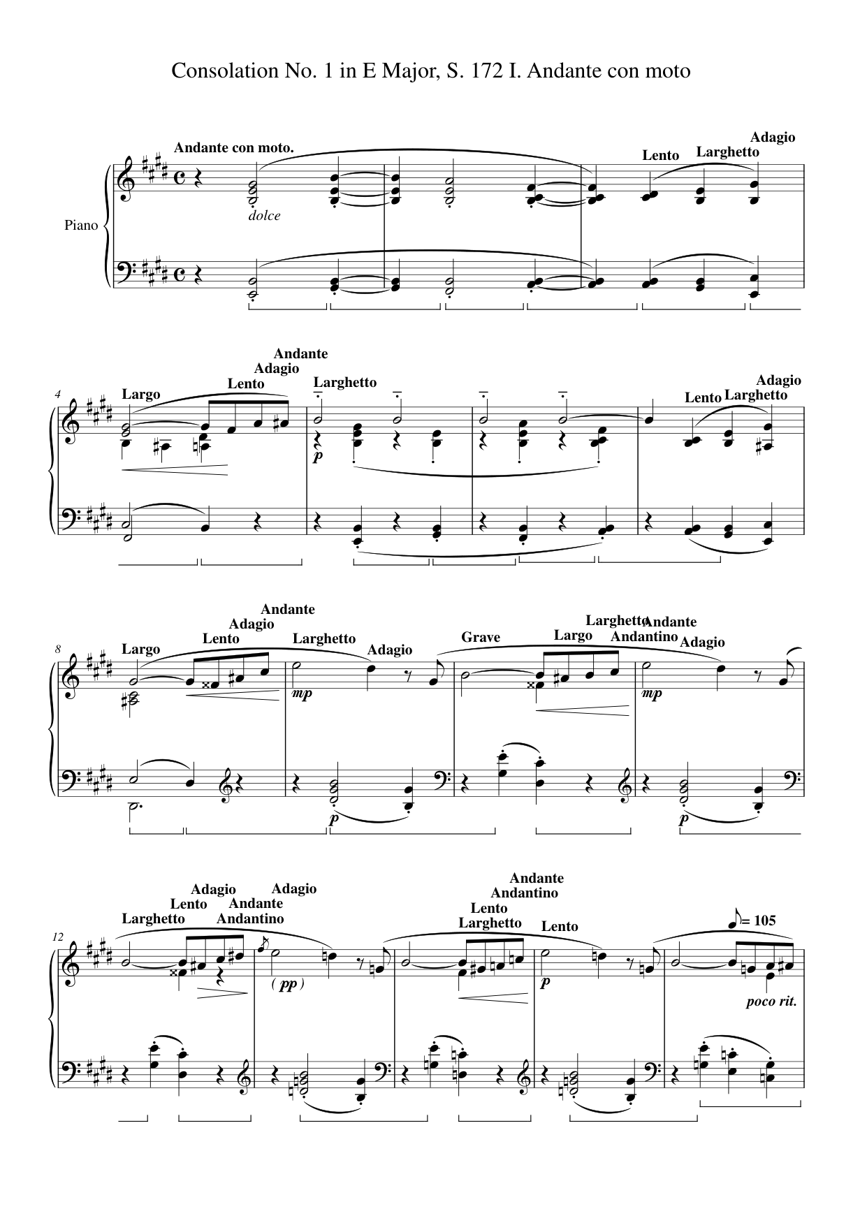 Consolation No.2 in A Major Piano Sheet Music Page 1 Free PDF