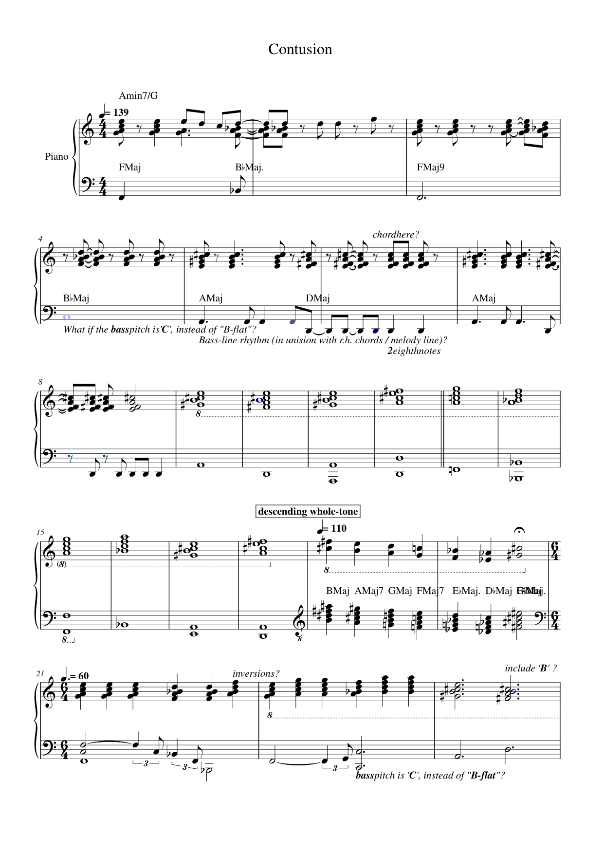 Contusion Piano Sheet Music Page 1 Free PDF