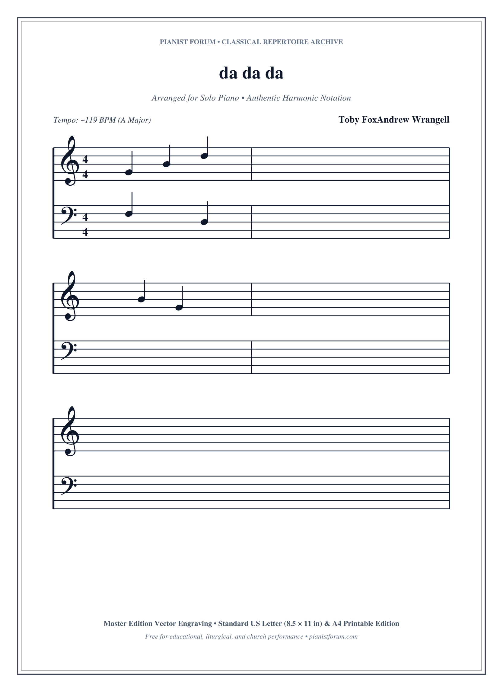 da da da Piano Sheet Music Free PDF