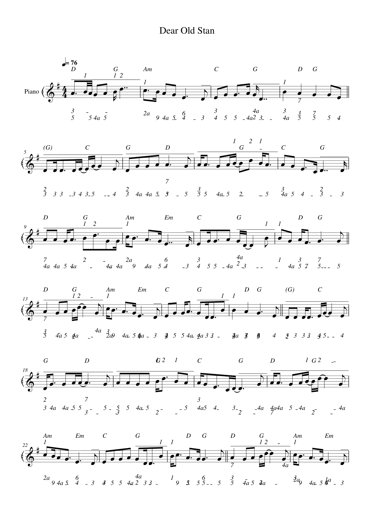 Dear Old Stan Piano Sheet Music Page 1 Free PDF