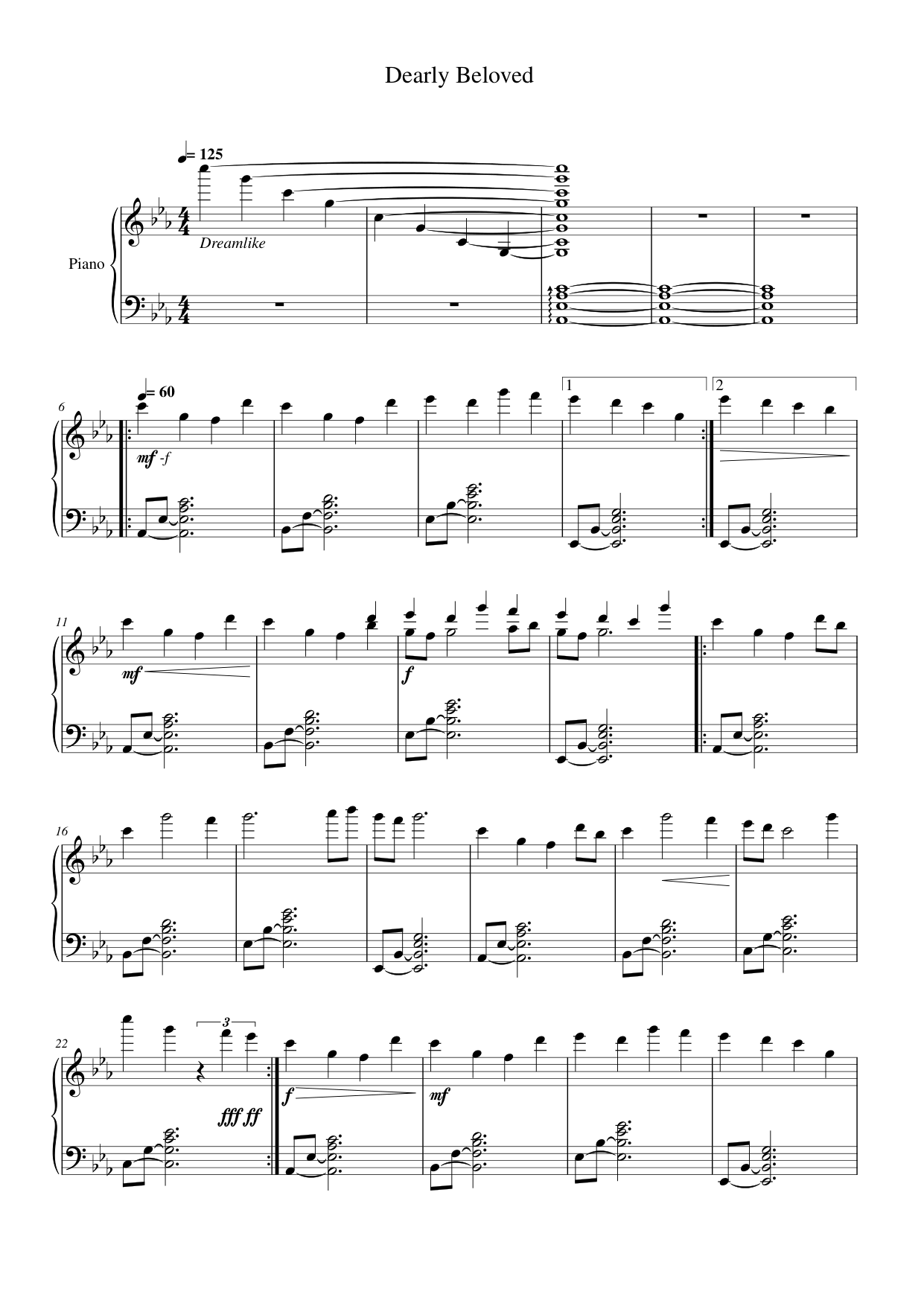 Dearly Beloved Piano Sheet Music Page 1 Free PDF