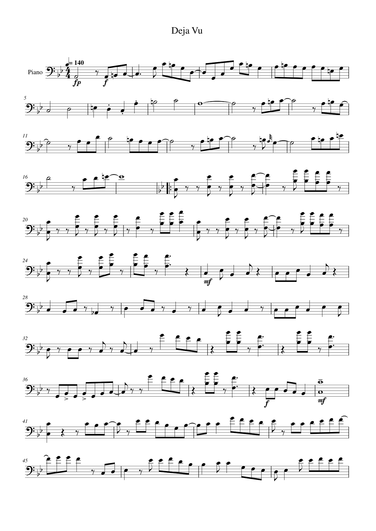 Deja Vu Piano Sheet Music Page 1 Free PDF